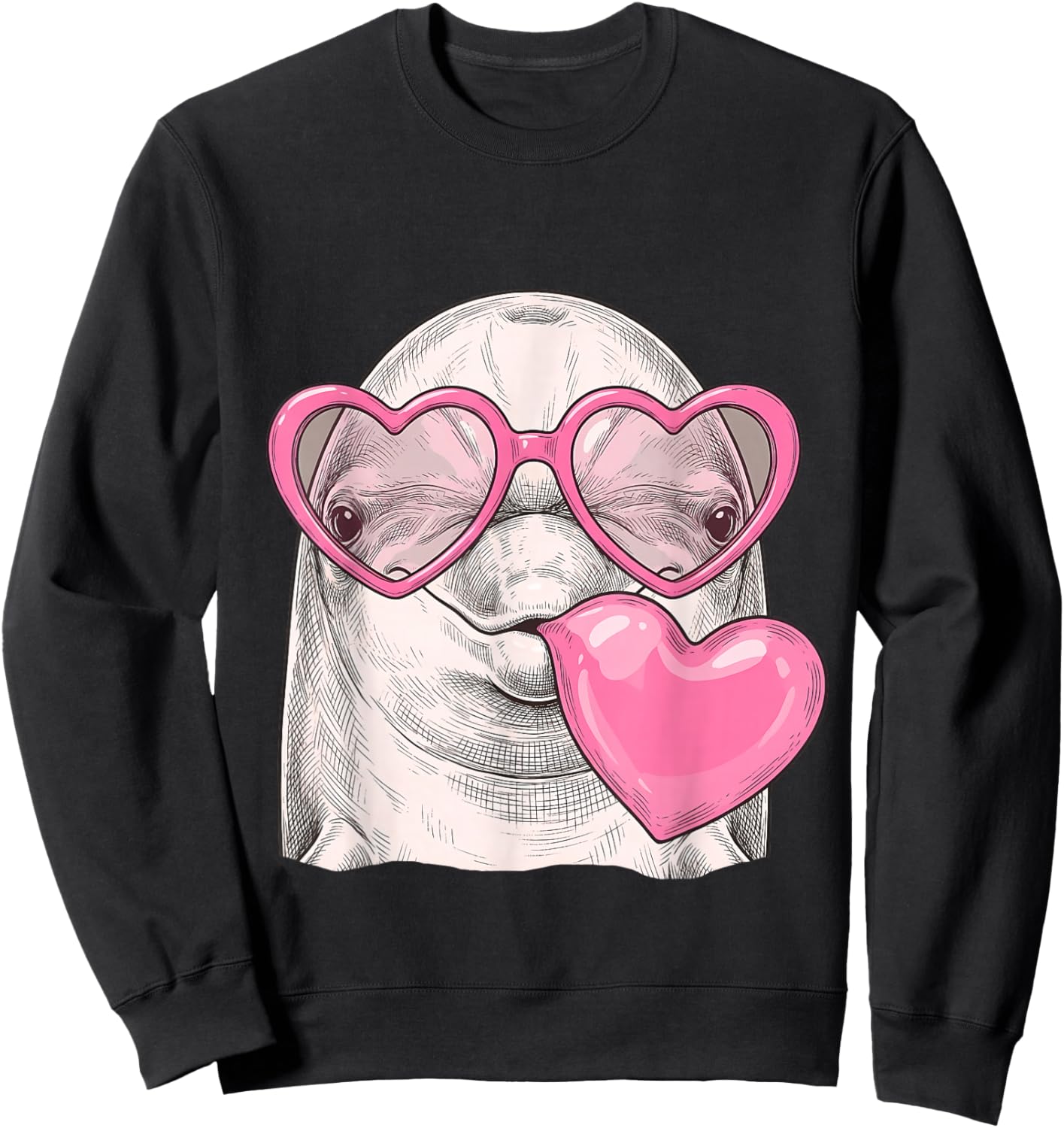 Cute Dolphin Blowing Pink Valentine Heart Bubble Gum Sweatshirt - Sweatshirt | Black