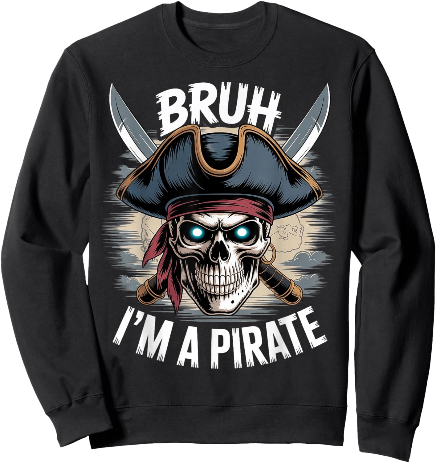 Bruh I'm A Pirate Boys Kid Funny Pirate Costume Halloween Sweatshirt - Sweatshirt | Black