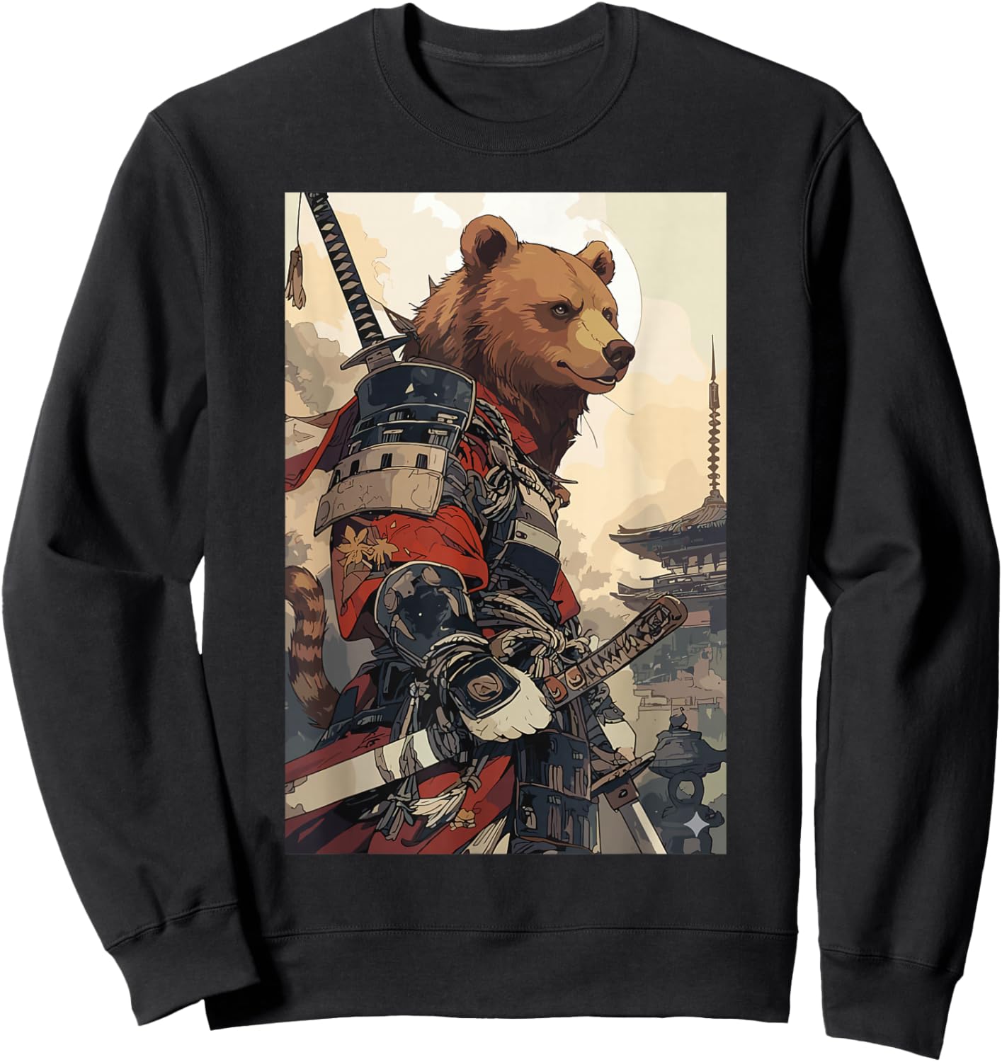 Samurai Bear Shirts Men Vintage Graphic Japanese Sweatshirt - Sweatshirt | Black
