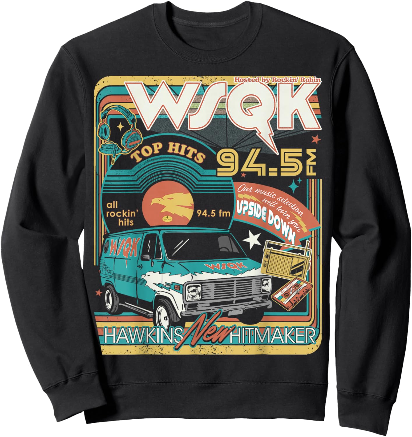 Stranger Things Season 5 WSQK Hawkins New Hitmaker Retro Sweatshirt - Sweatshirt | Black