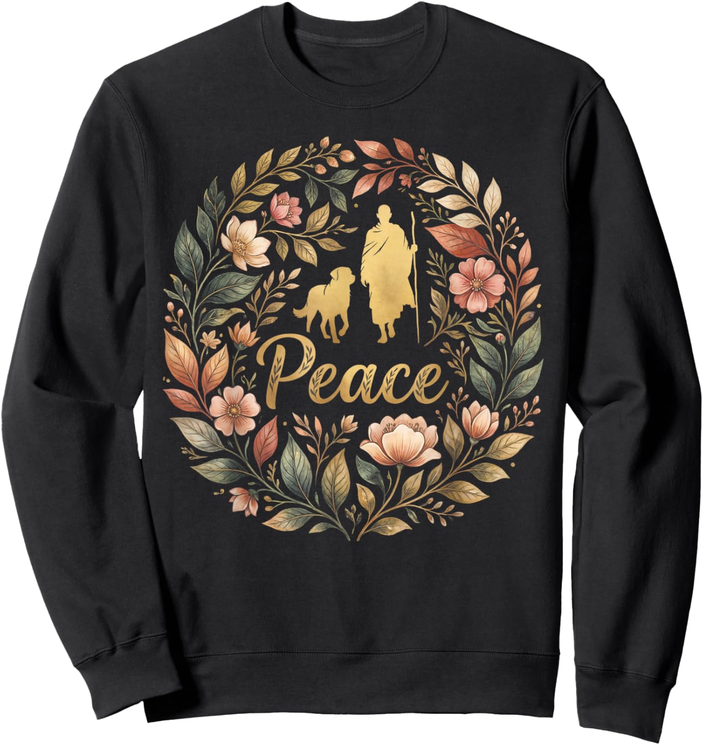 Retro Walk for Peace Monks with Aloka Dog Minimalist Zen Art Sweatshirt - Sweatshirt | Black