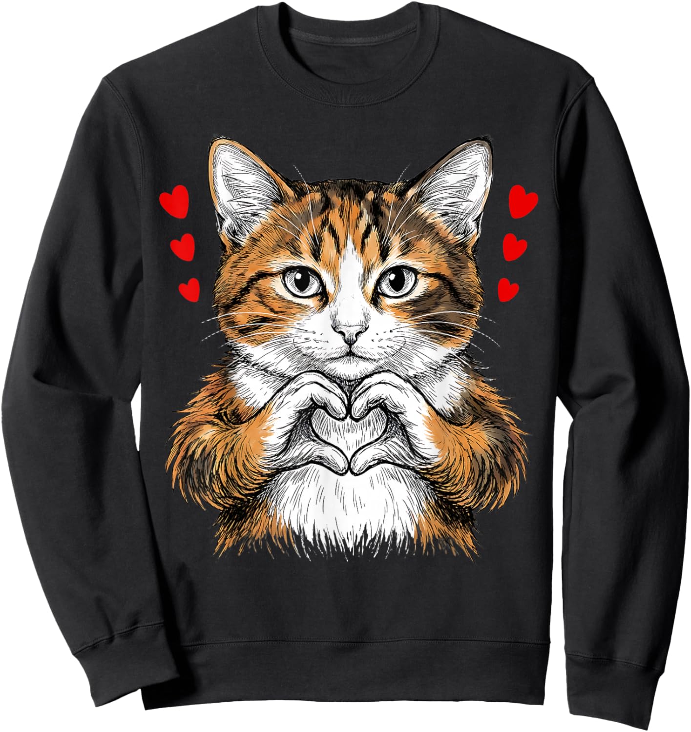 Cat Making Heart Sign Valentine Day Cute Kitten Love Cats Sweatshirt - Sweatshirt | Black