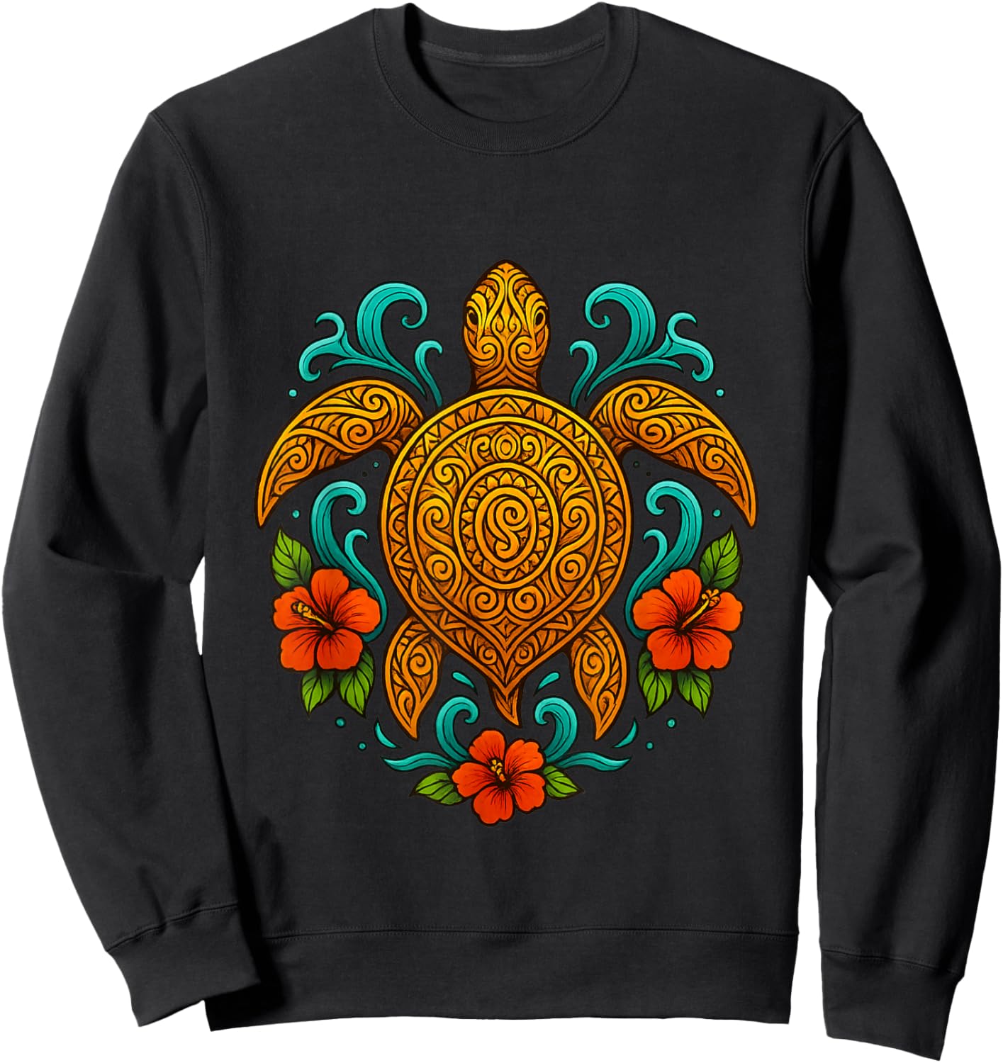 Tribal Hawaiian Sea Turtle – Tropical Polynesian Honu Art Sweatshirt - Sweatshirt | Black