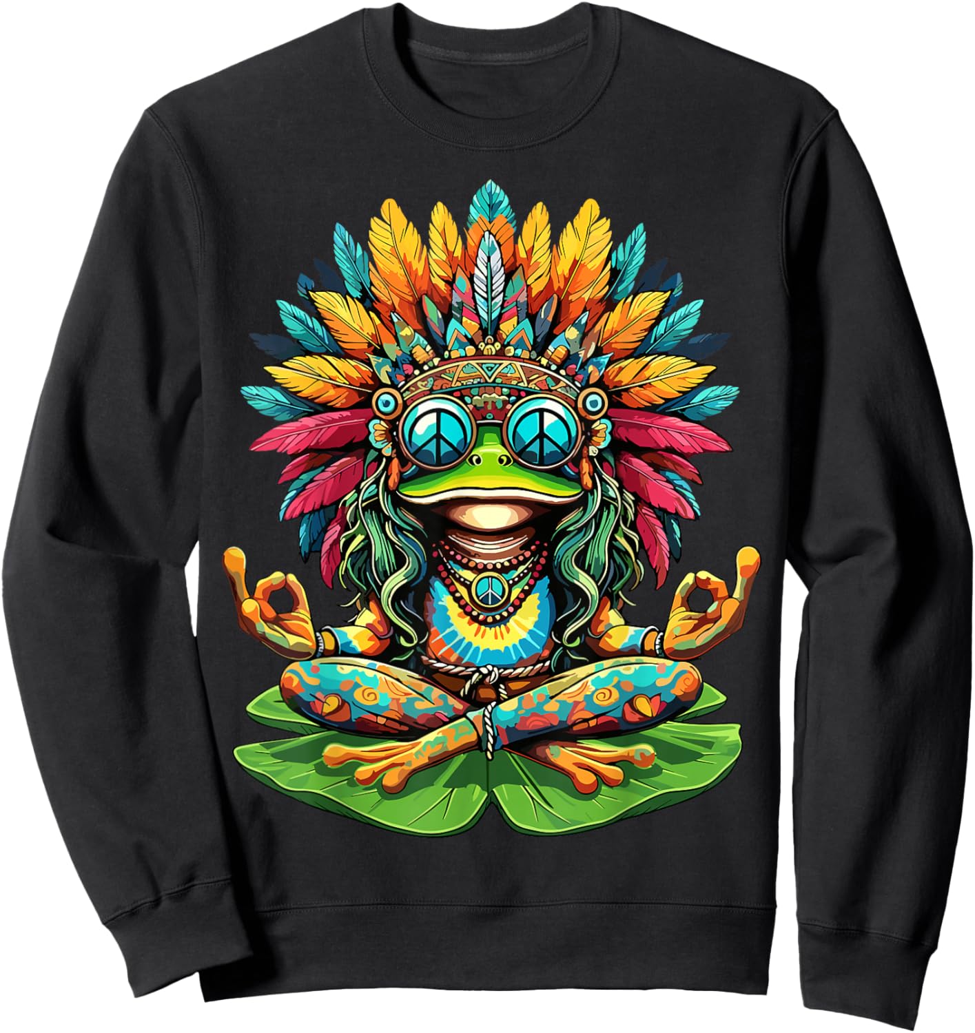 Frog Peace Sign Yoga Meditation Hippie Sweatshirt - Sweatshirt | Black