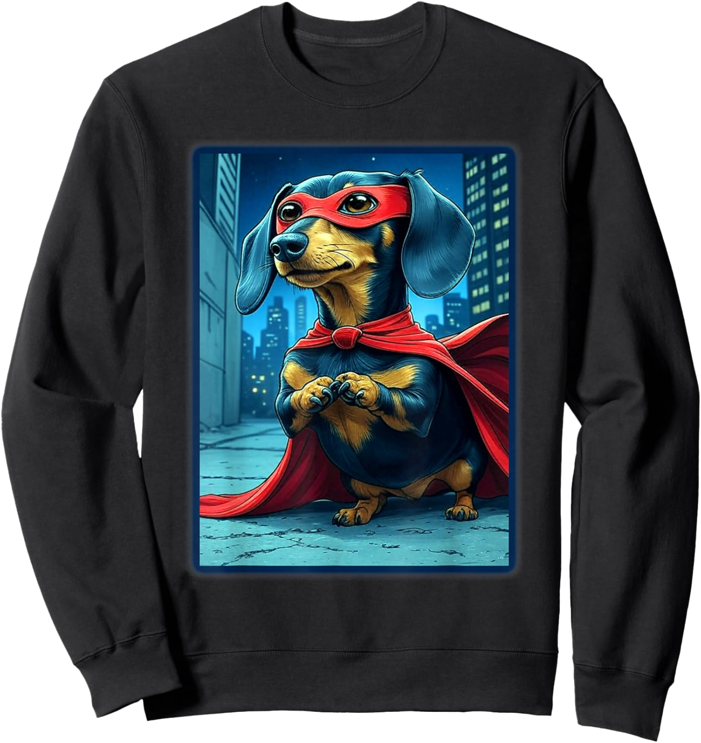 Super Dachshund Cute Superhero Doggie Sweatshirt - Sweatshirt | Black