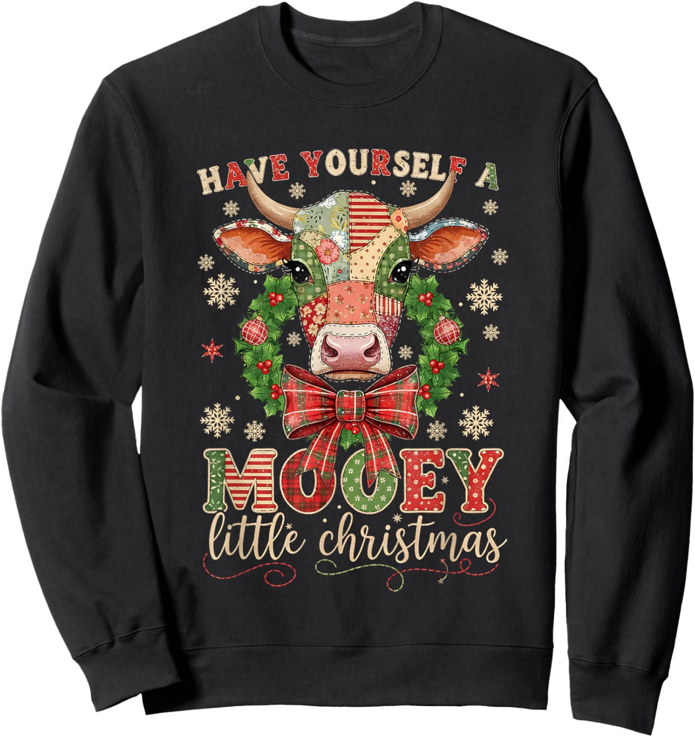 Mooey Little Christmas Cow Holiday Farm Design Sweatshirt - Sweatshirt | Black