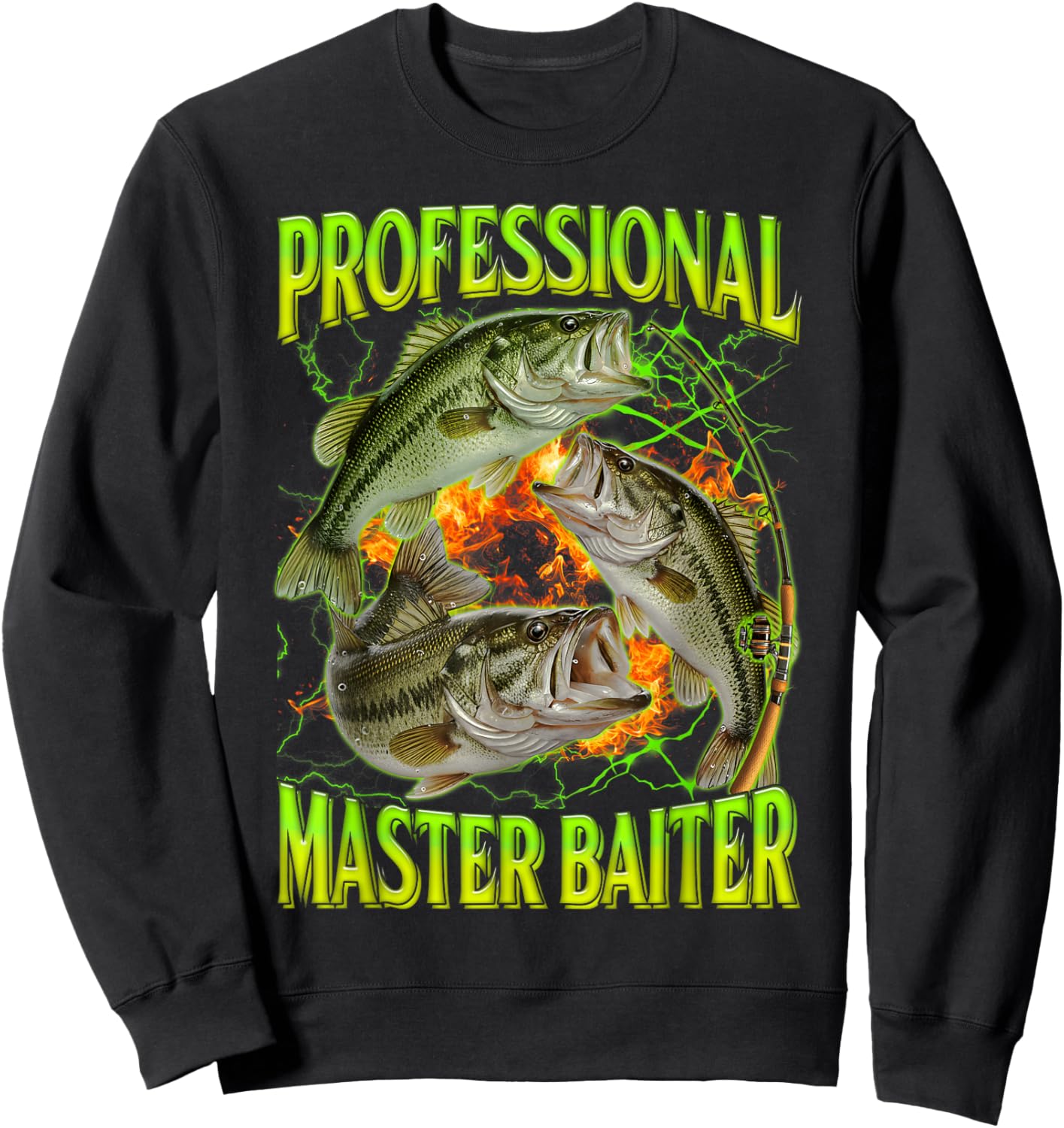 Professional Master Baiter Funny Fishing Meme Bootleg Humor Sweatshirt - Sweatshirt | Black