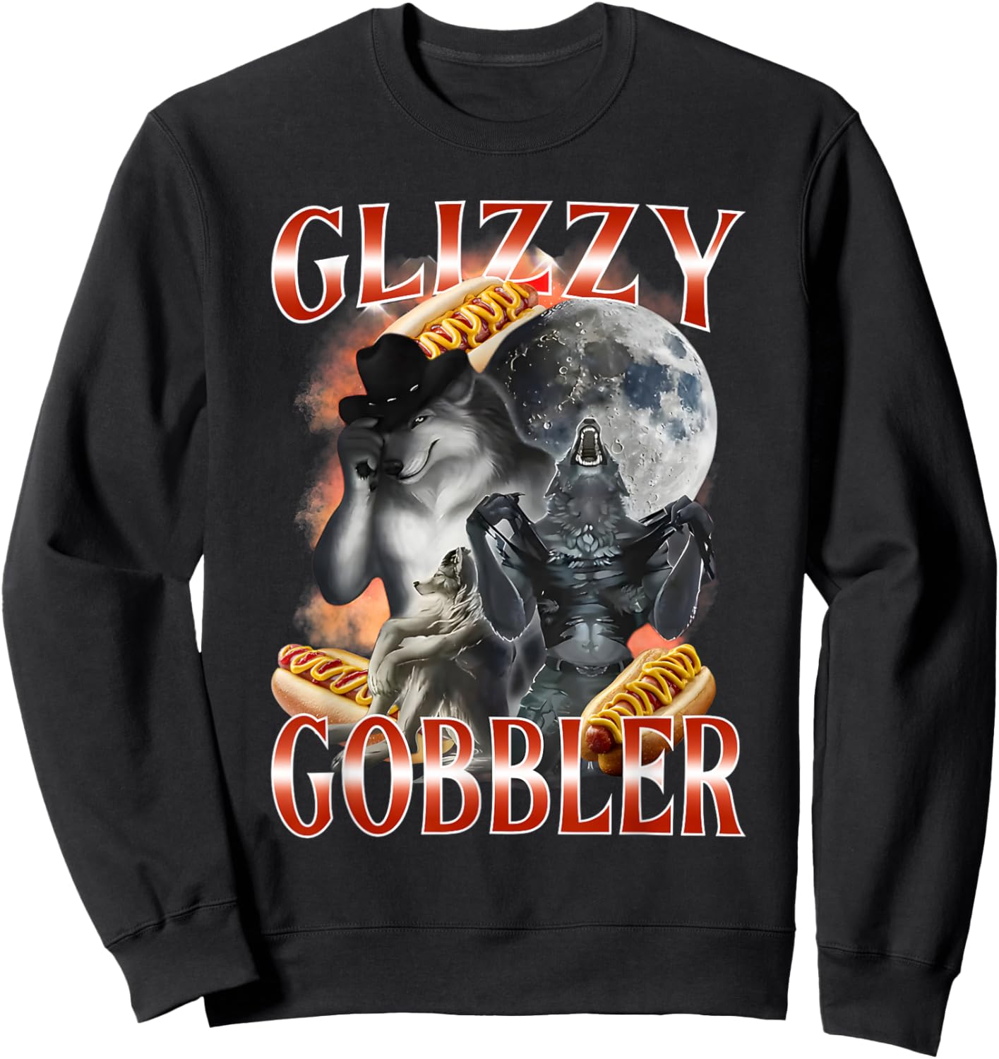 Funny Glizzy Gobbler Meme Hilarious Hot Dog Glizzy Lovers Sweatshirt - Sweatshirt | Black