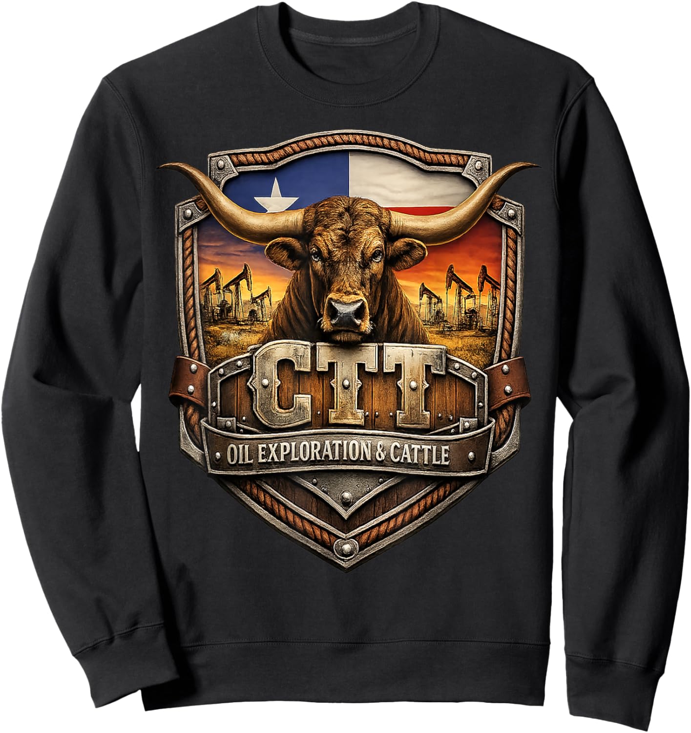 Vintage Texas Oilfield Rancher Cowboy Western Pride Sweatshirt - Sweatshirt | Black