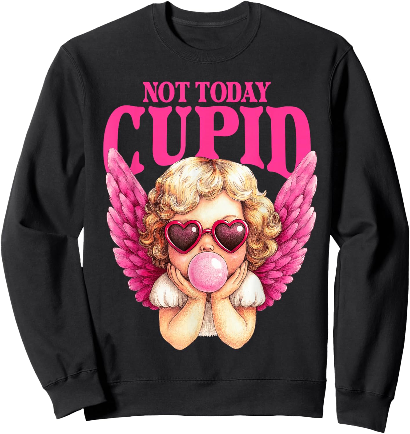 Vintage Cupid Blowing Bubble Gum Heart Sunglasses Valentines Sweatshirt - Sweatshirt | Black