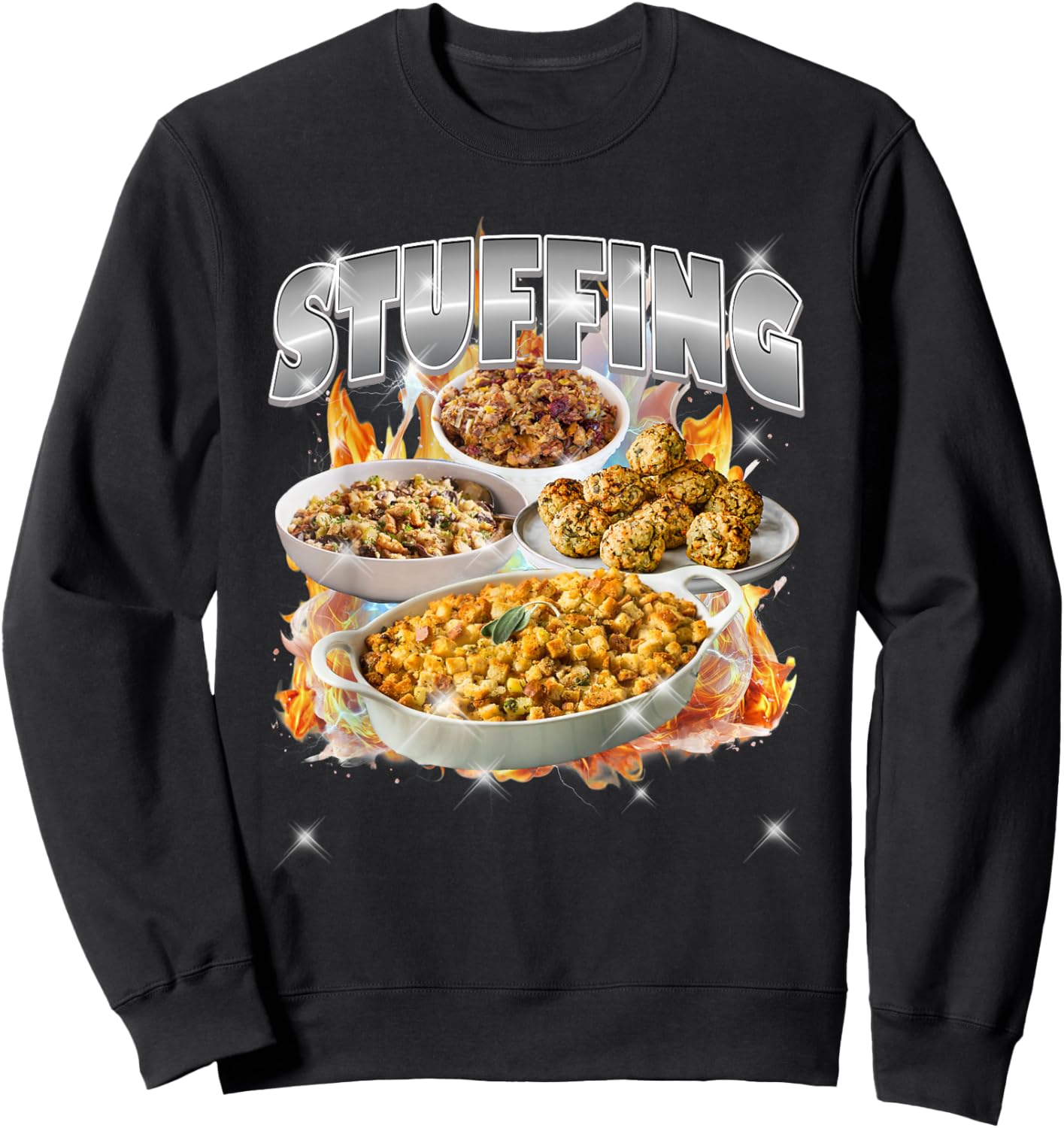Thanksgiving Stuffing Bootleg 90's Rap Rock Vintage Funny Sweatshirt - Sweatshirt | Black
