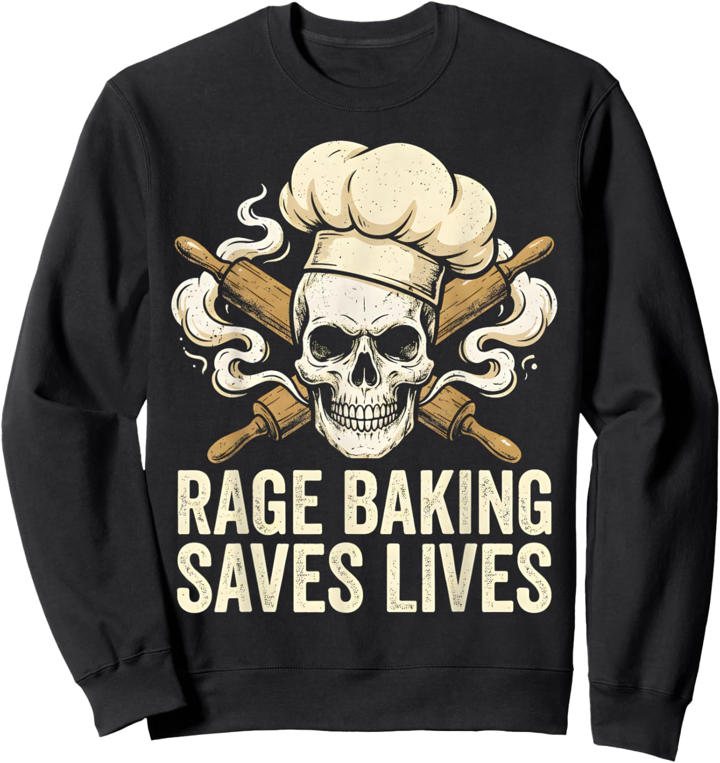 Rage Baking Saves Lives Skull Baker X Wooden Rolling Pin Sweatshirt - Sweatshirt | Black