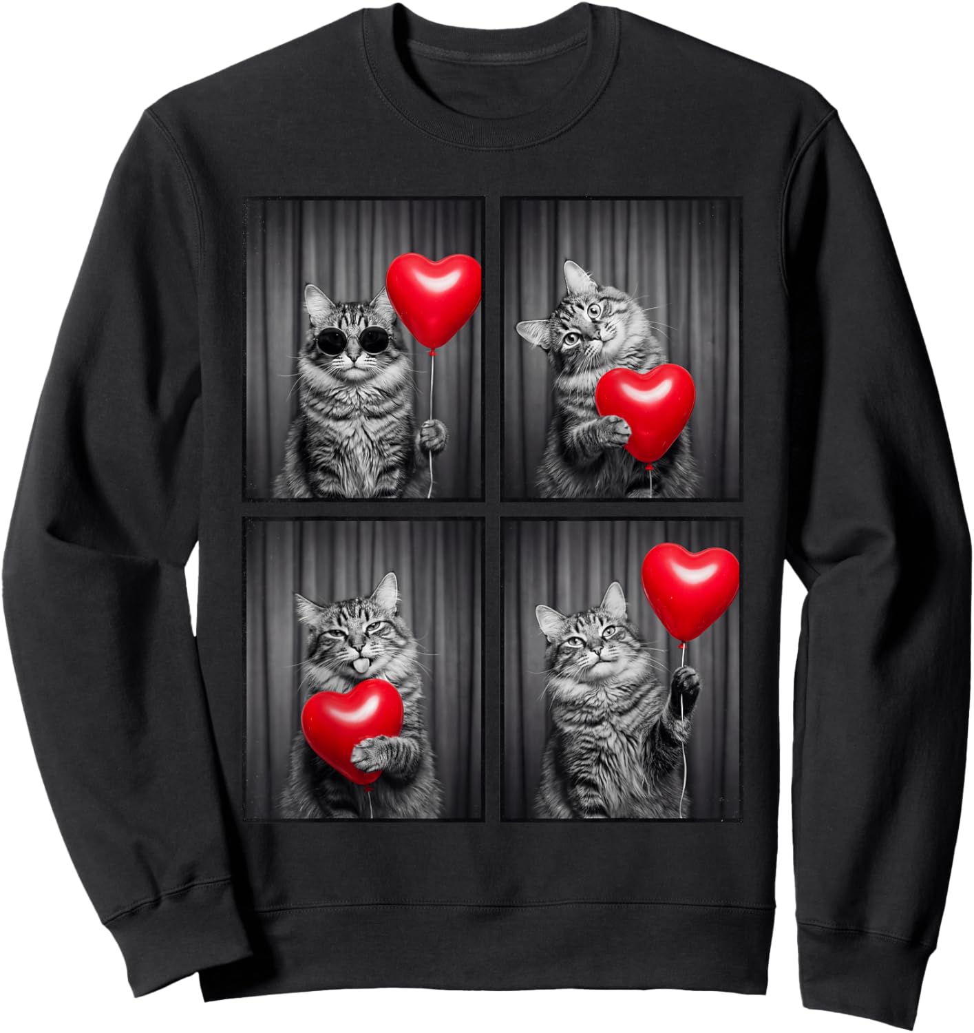 Funny Cat Photobooth Kitten Lover Design Valentines Sweatshirt - Sweatshirt | Black