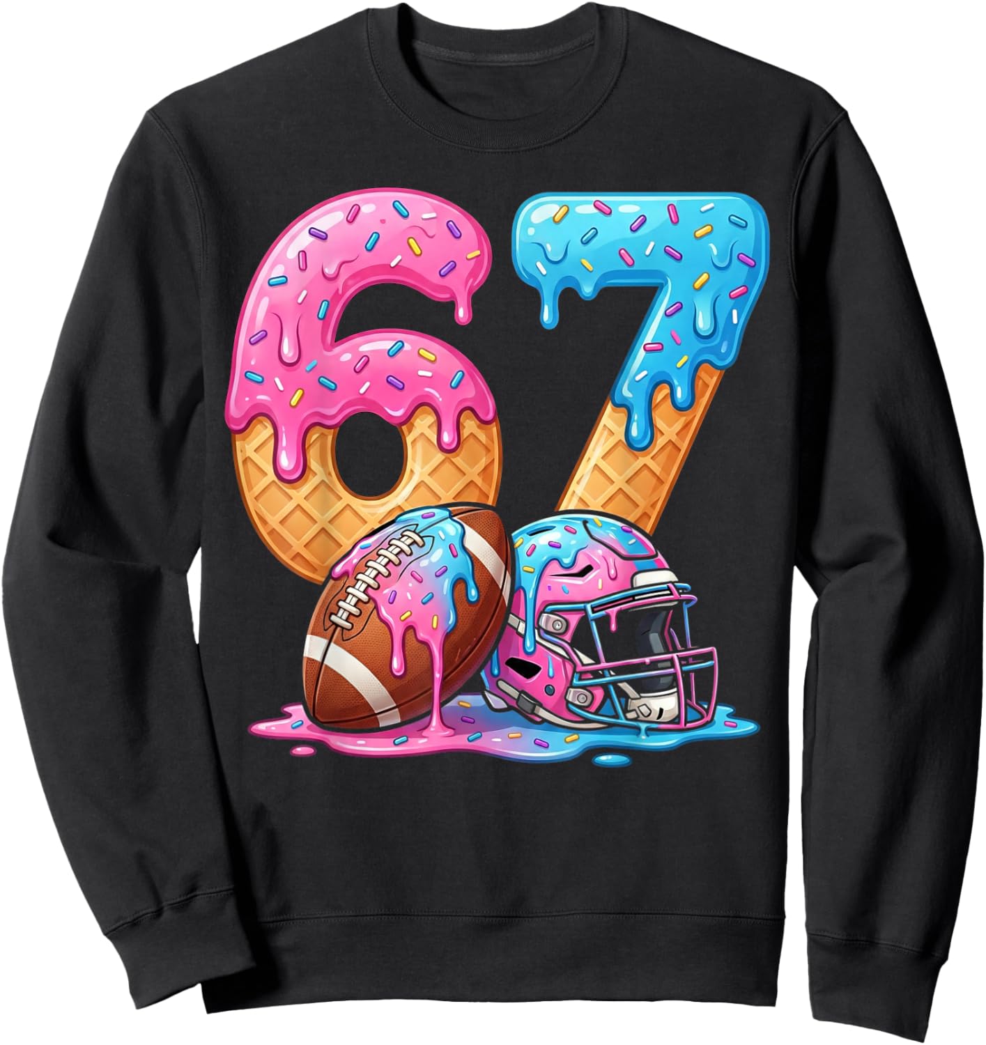 Football Ice Cream Drip 67 Helmet Boys Six Seven Game Day Sweatshirt - Sweatshirt | Black