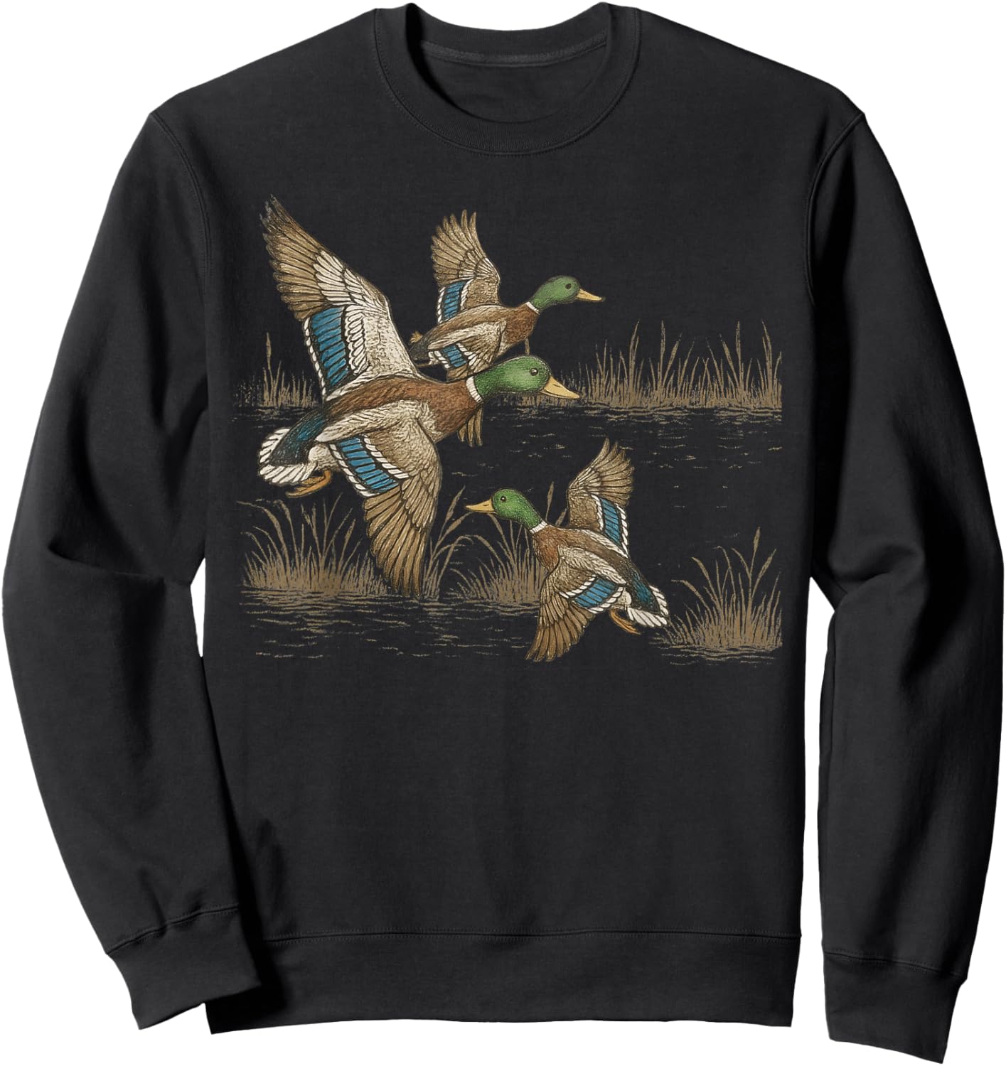 Retro Duck Nature 90s Vintage Wildlife Mallard Sweatshirt - Sweatshirt | Black