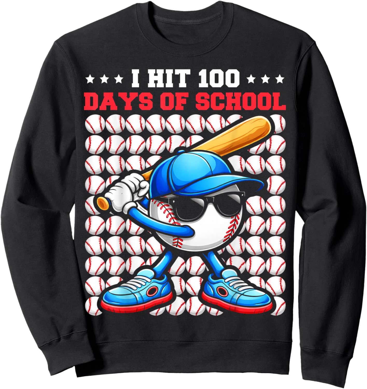I Hit 100 Days of School Funny Baseball Player Kids Boys Son Sweatshirt - Sweatshirt | Black