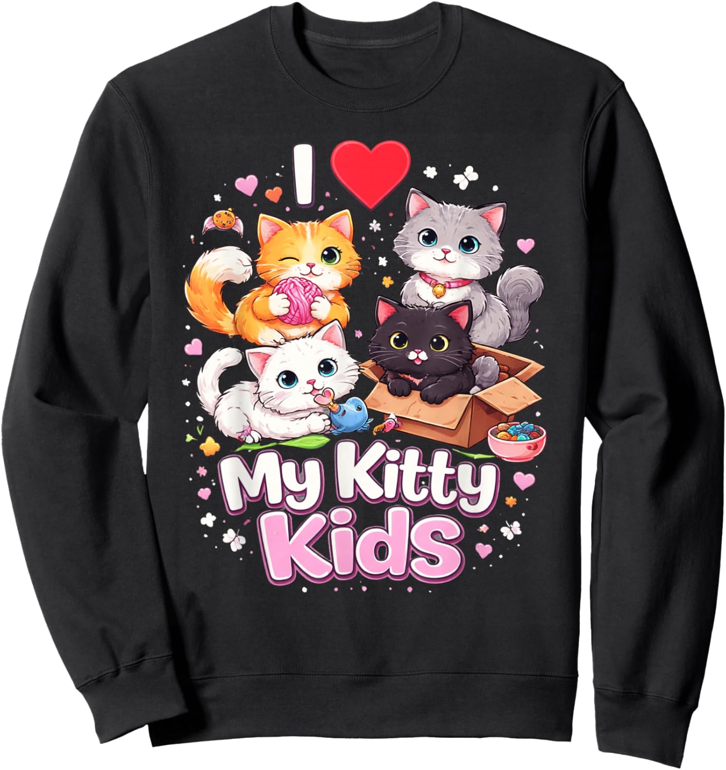 I Love My Kitty Kids Cute Cat Graphic Sweatshirt - Sweatshirt | Black