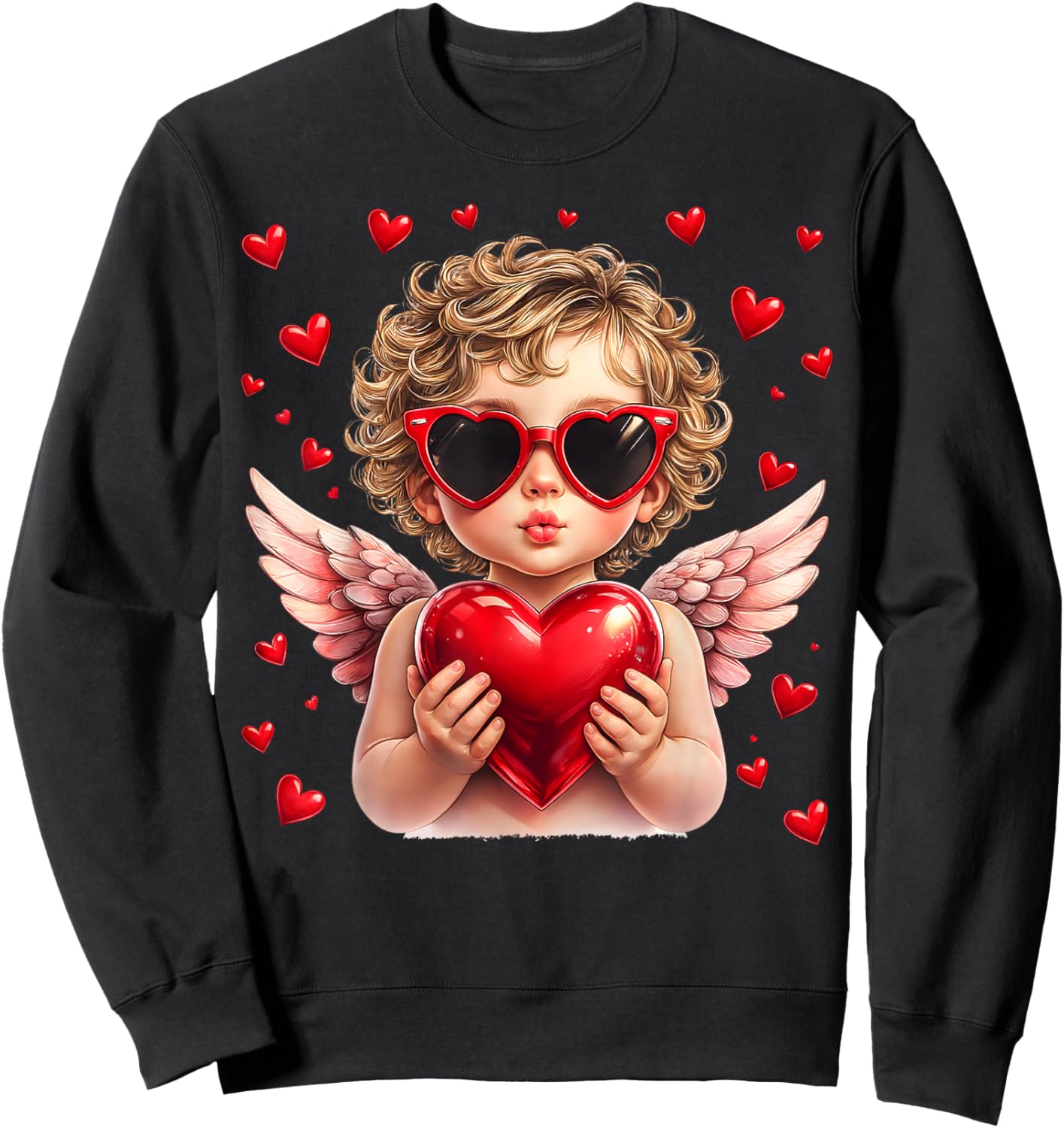Vintage Cupid Blowing Bubble Gum Heart Sunglasses Valentines Sweatshirt - Sweatshirt | Black