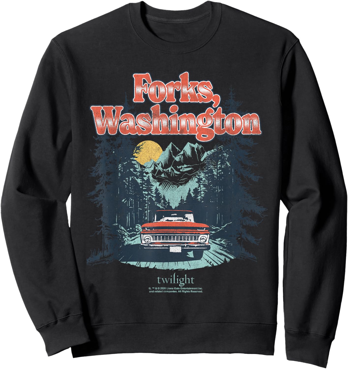Twilight Retro Forks, Washington Truck Scene Souvenir Movie Sweatshirt - Sweatshirt | Black