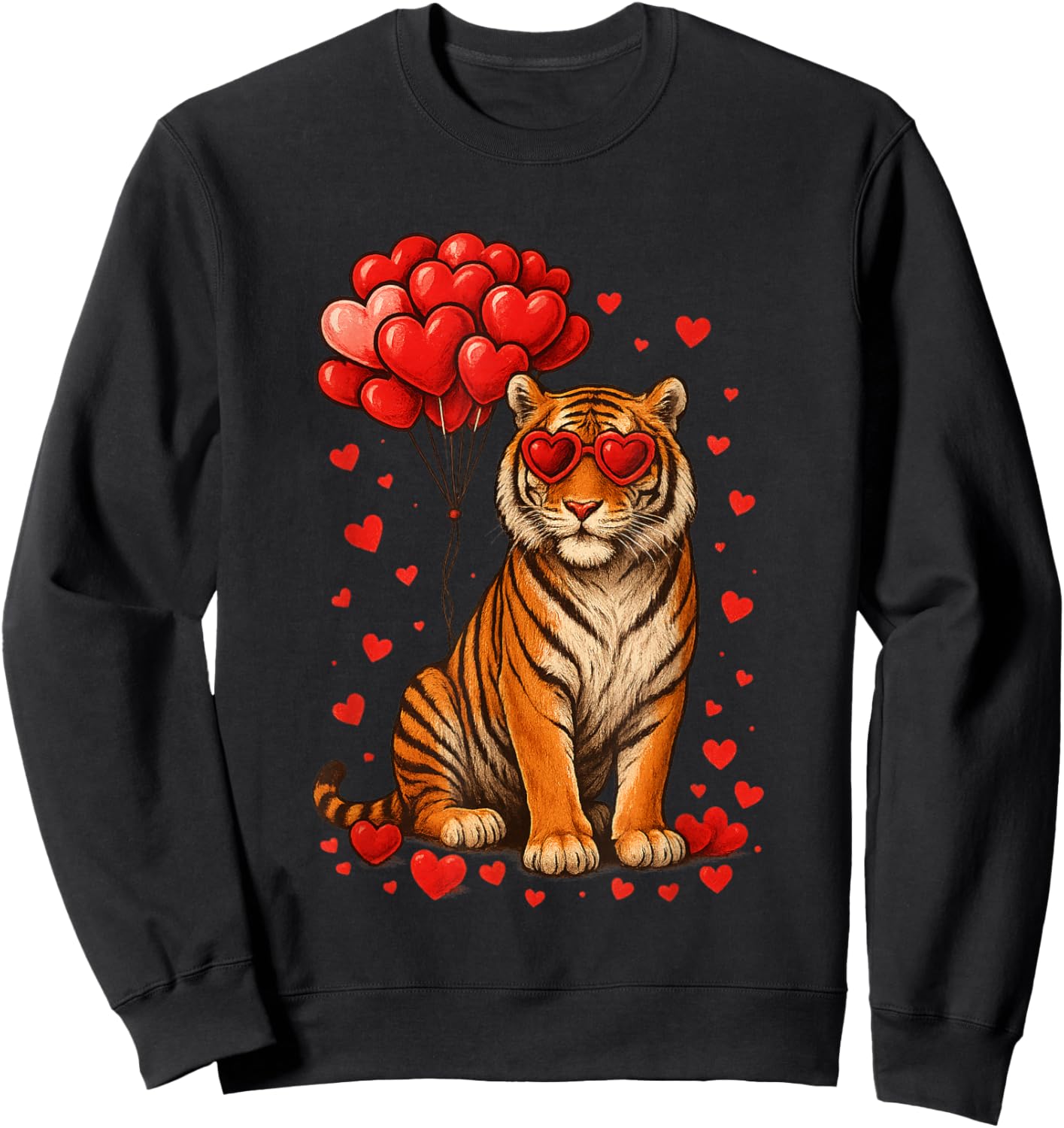 Funny Tiger Valentine's Day Heart Animals Lover Gifts Sweatshirt - Sweatshirt | Black