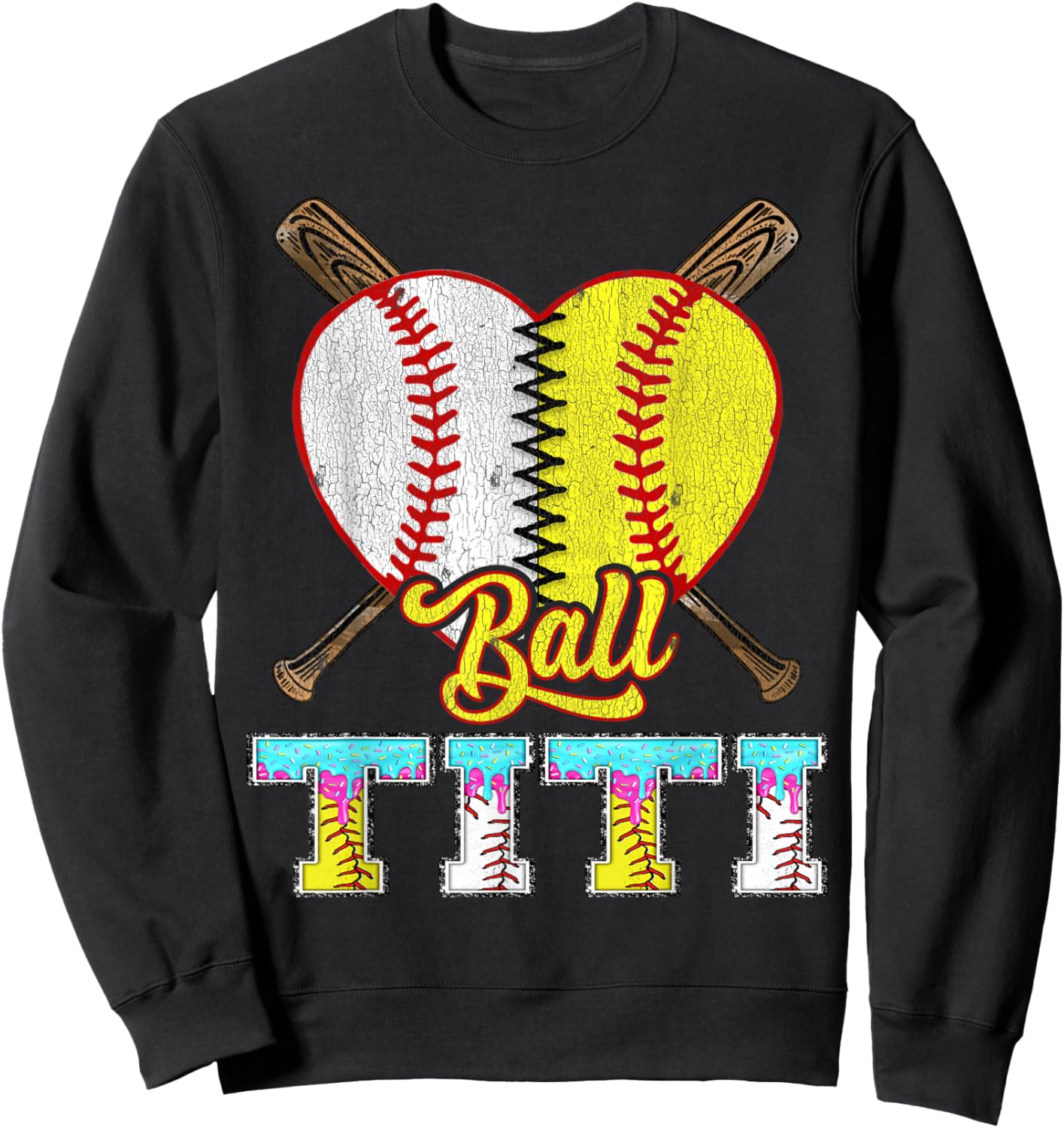 Titi of Both Half Baseball Softball Ice Cream Drip Sweatshirt - Sweatshirt | Black