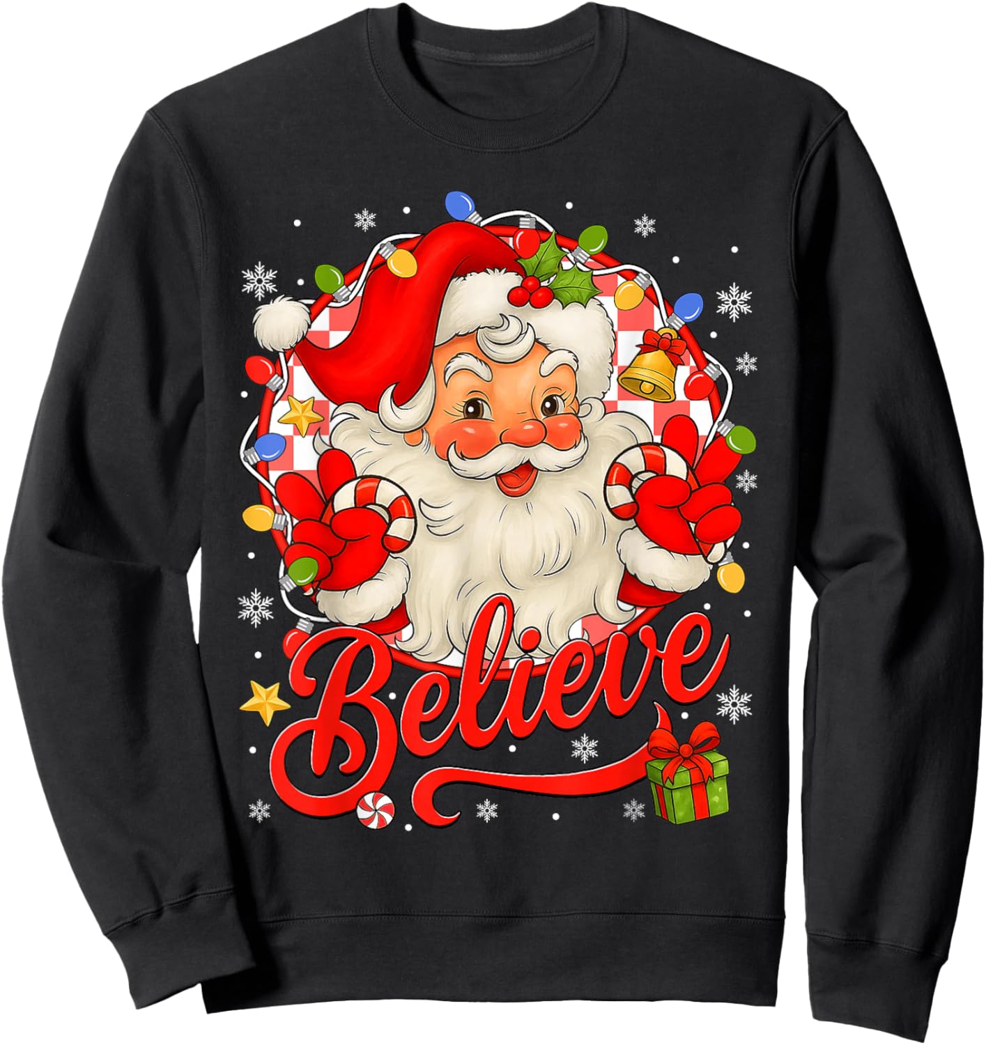 Vintage Santa Claus Believe Christmas Vibes Women Boys Girls Sweatshirt - Sweatshirt | Black