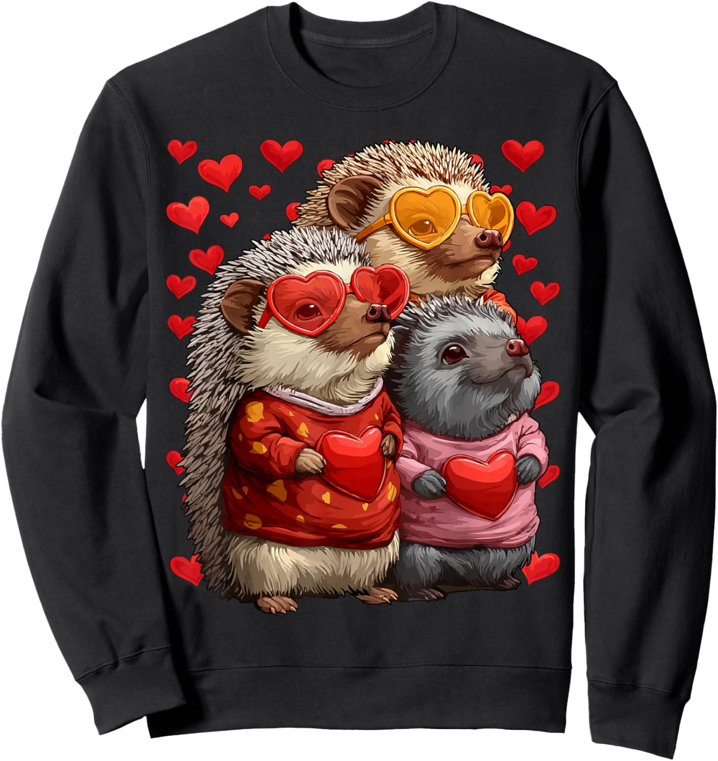 Cute Hedgehogs with Heart Sunglasses Valentines Day Hearts Sweatshirt - Sweatshirt | Black