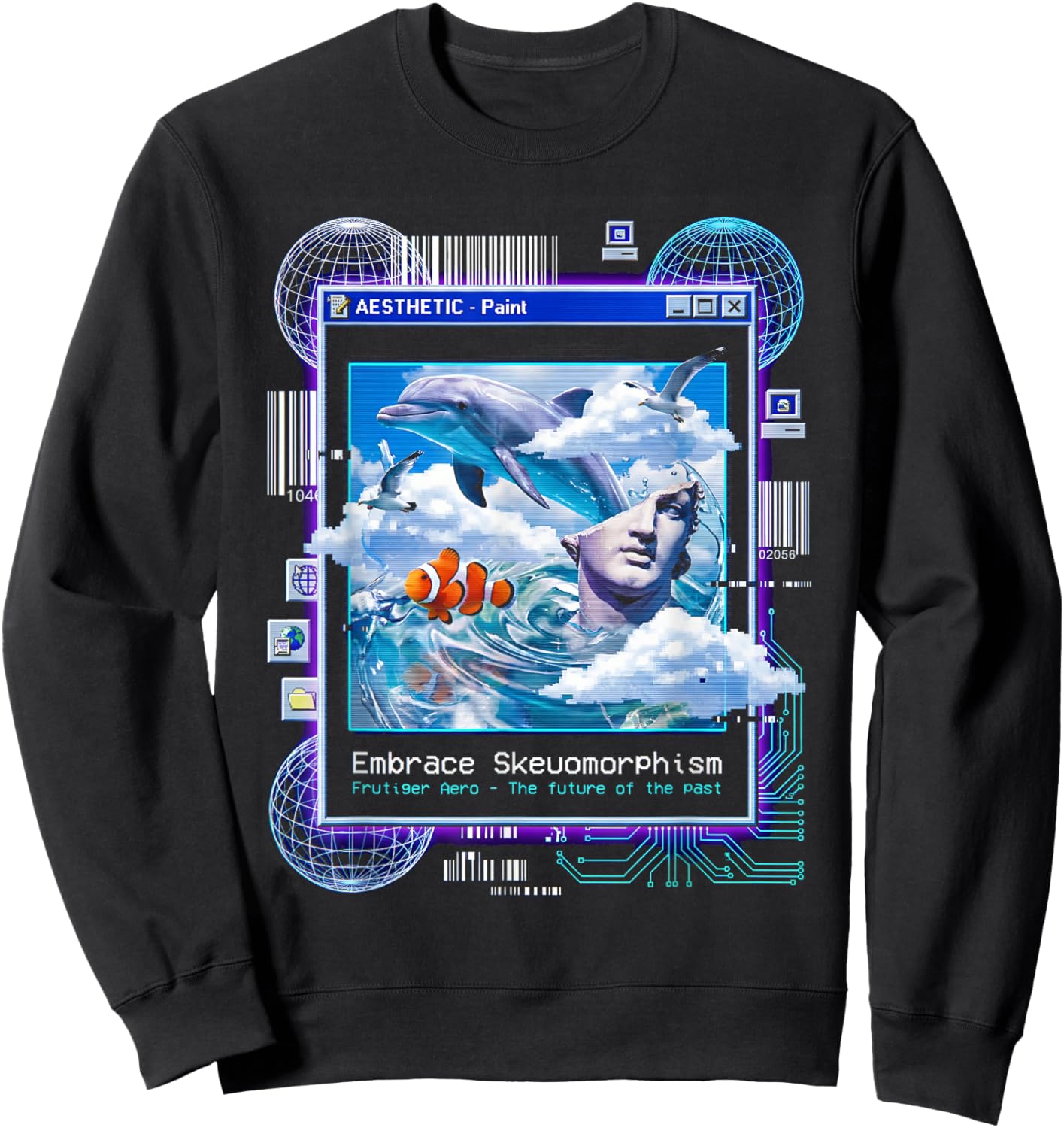 Frutiger Aero Skeuomorphism Vaporwave Aesthetic Glitch Art Sweatshirt - Sweatshirt | Black