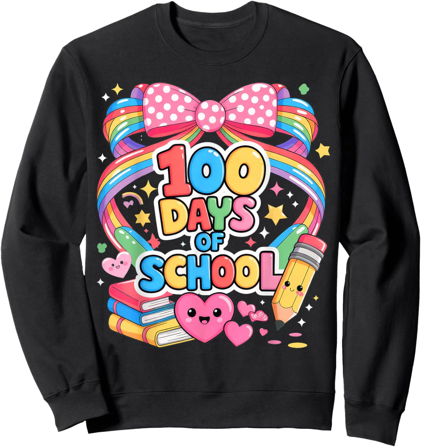 100th Day of School 100 Days Teacher Coquette Bow Sweatshirt - Sweatshirt | Black