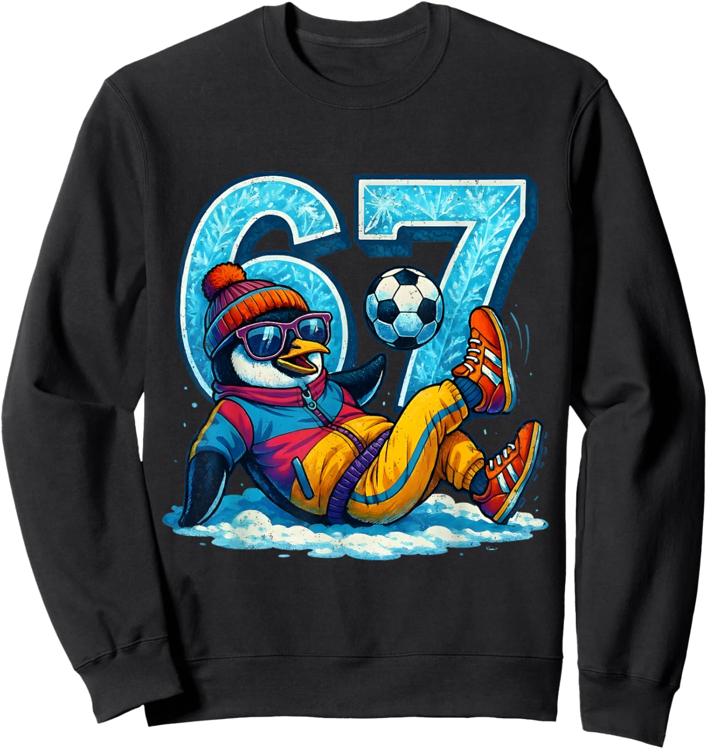 67 Penguin Soccer Funny Winter Meme Gift Sweatshirt - Sweatshirt | Black
