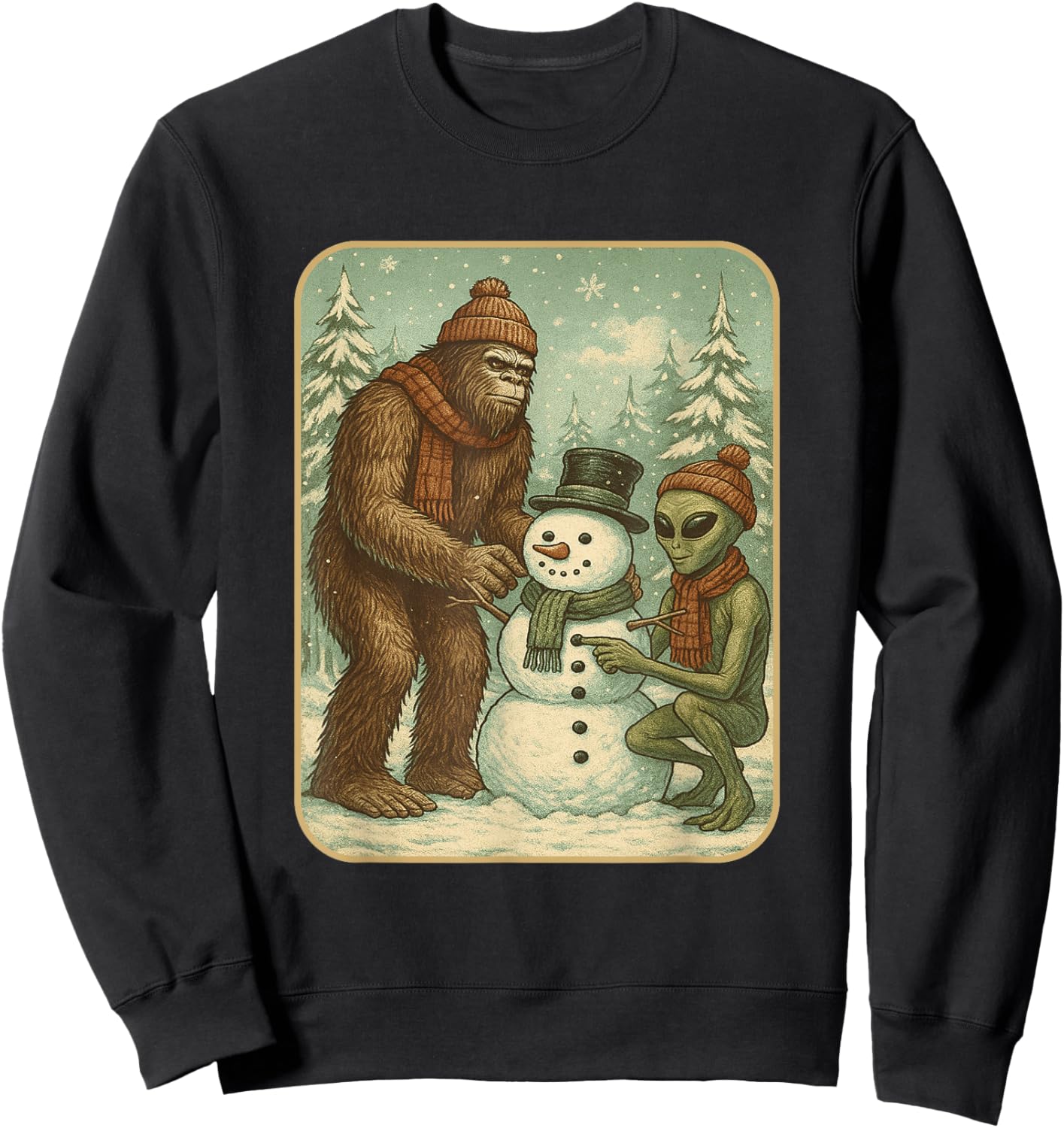Winter Bigfoot Alien Snowman Christmas Men Boys Women Sweatshirt - Sweatshirt | Black