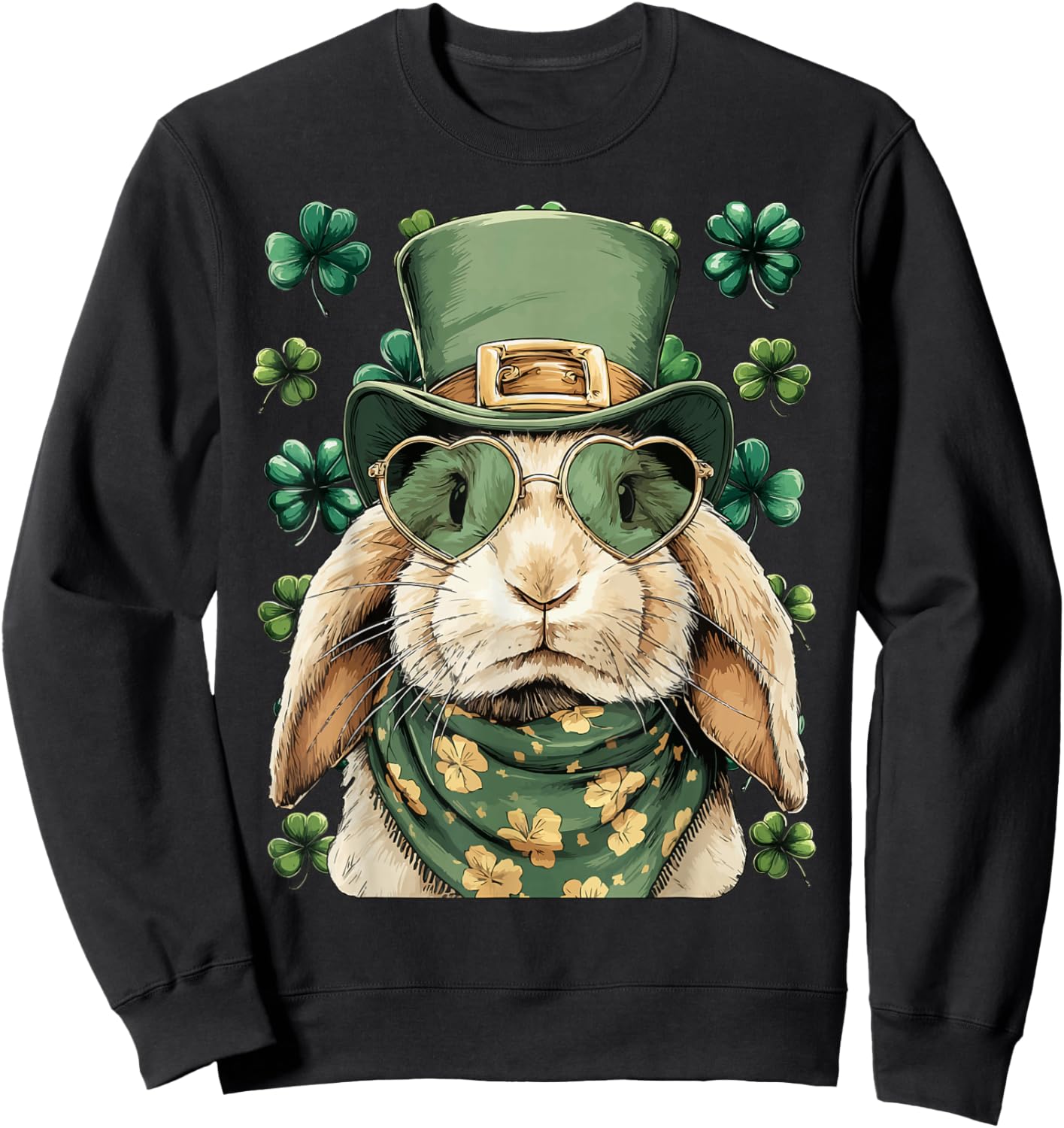 Irish Rabbit with Sunglasses Shamrocks St Patricks Day Bunny Sweatshirt - Sweatshirt | Black