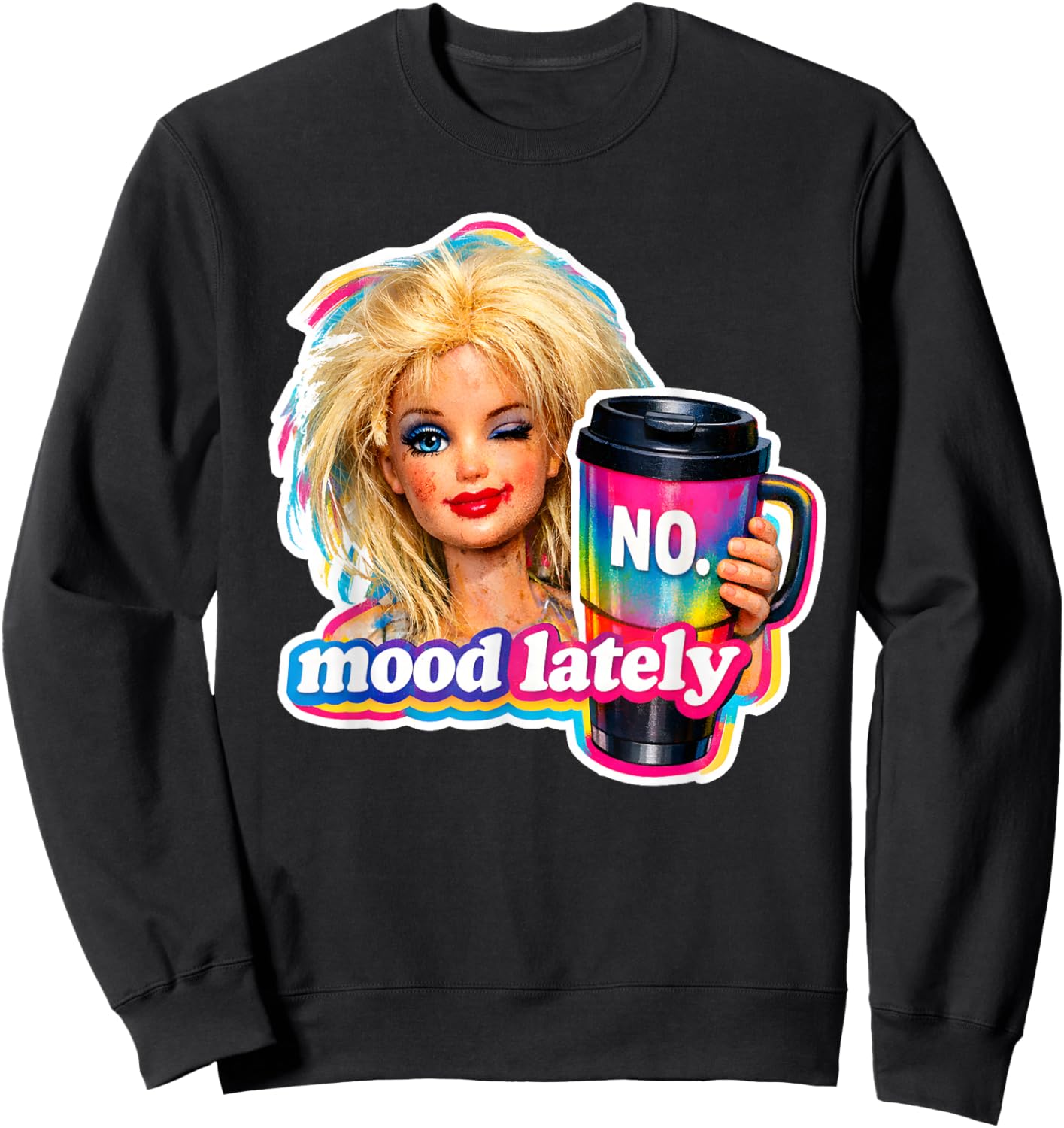 Retro Doll Face Meme Dolls Plastic Digusting Doll Face Meme Sweatshirt - Sweatshirt | Black