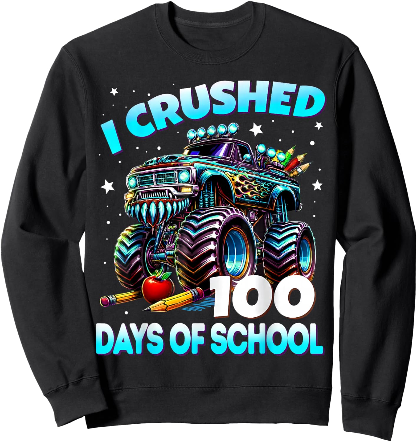 I Crushed 100 Days of School Monster Truck 100th Day Boys Sweatshirt - Sweatshirt | Black