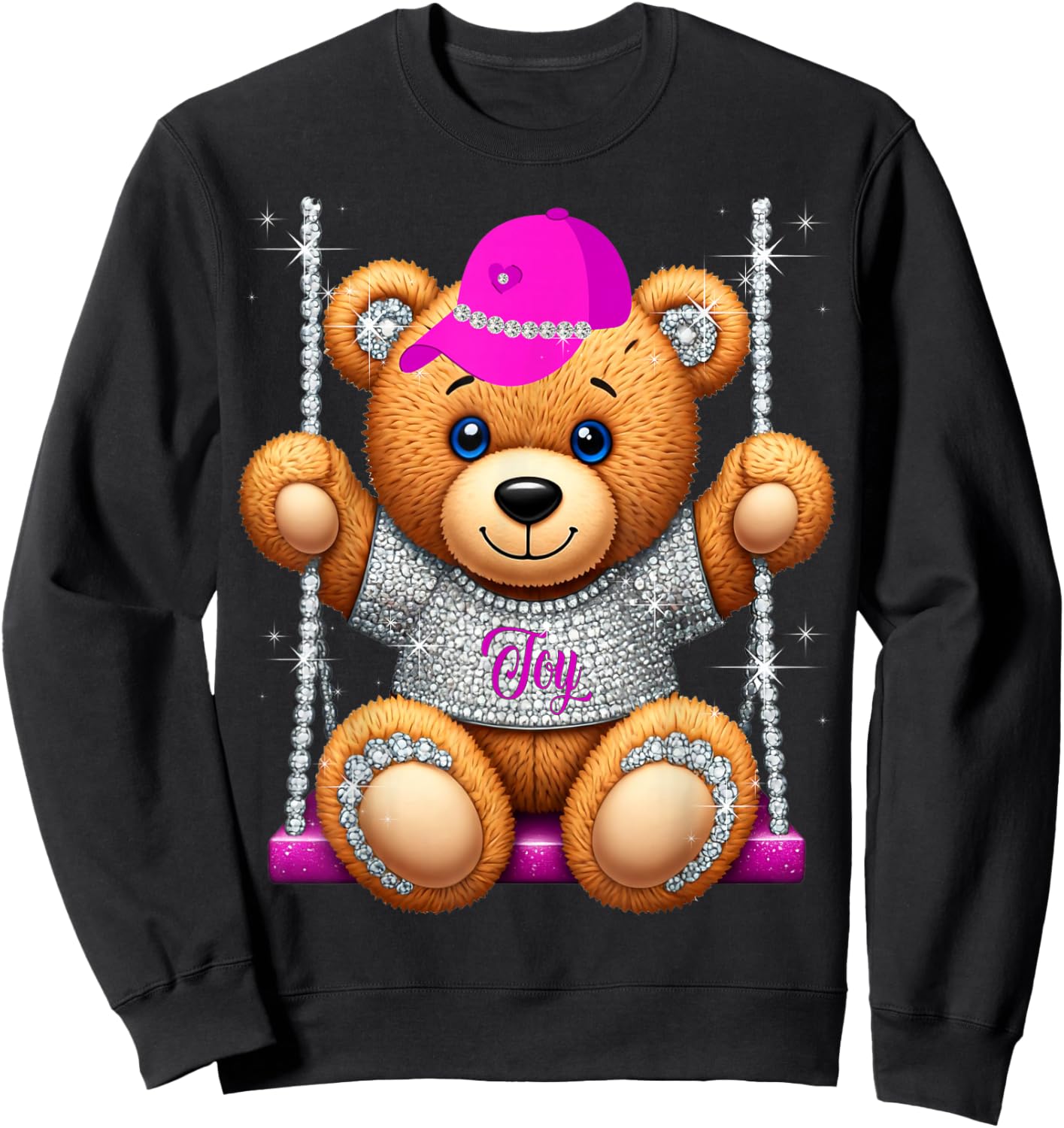 Cute Rhinestone Cartoon Funny Teddy Bear Sweatshirt - Sweatshirt | Black