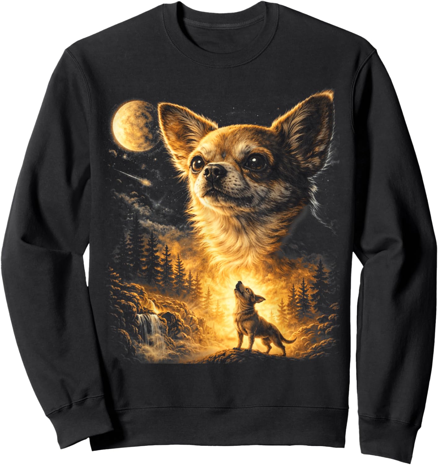 Chihuahua Howling to The Moon Vintage Funny Chihuahua Dog Sweatshirt - Sweatshirt | Black