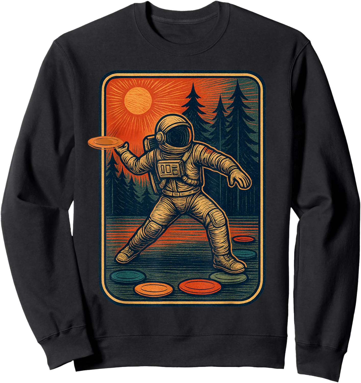 Astronaut Disc Golfer Funny Disc Golf Sweatshirt - Sweatshirt | Black