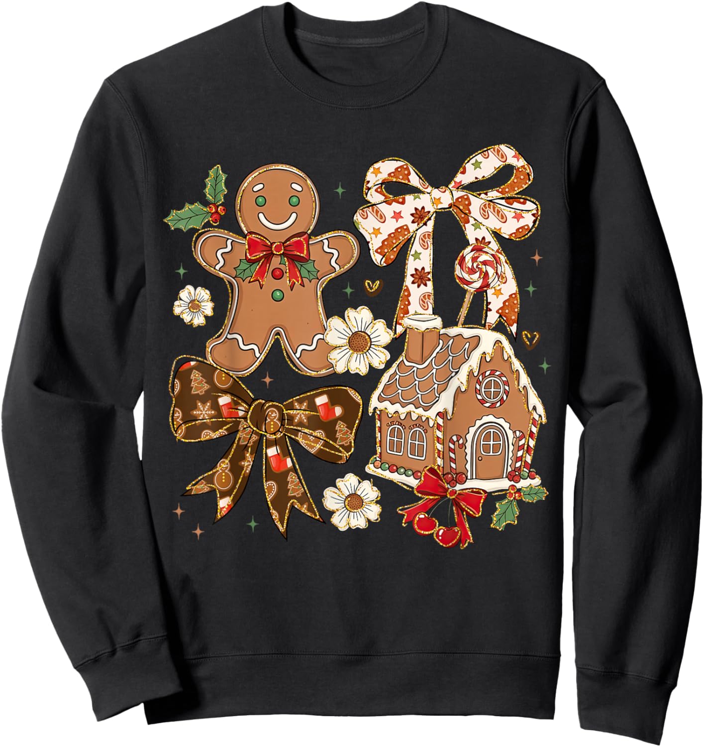 Christmas Gingerbread House Coquette Bow Xmas Girls Women Sweatshirt - Sweatshirt | Black