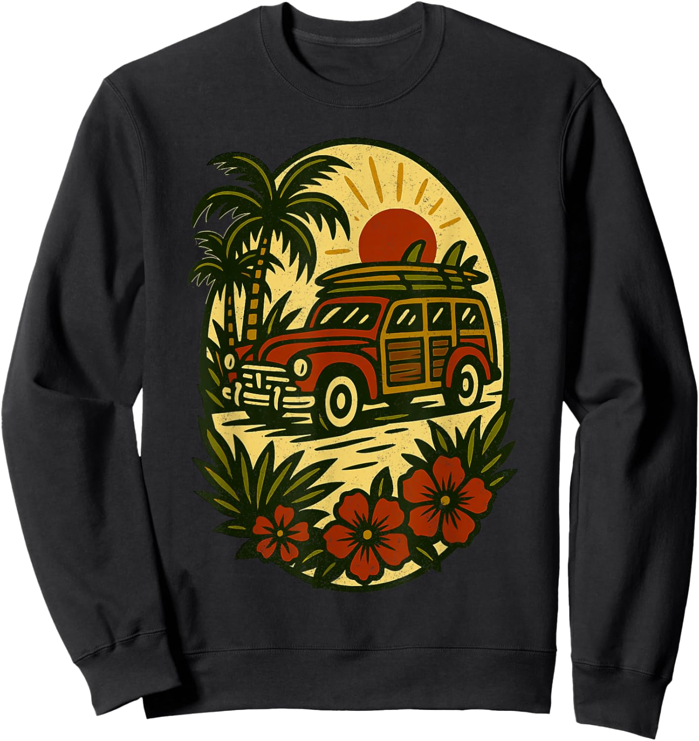 Woody Surfer Van | Traditional Tattoo Art Sweatshirt - Sweatshirt | Black