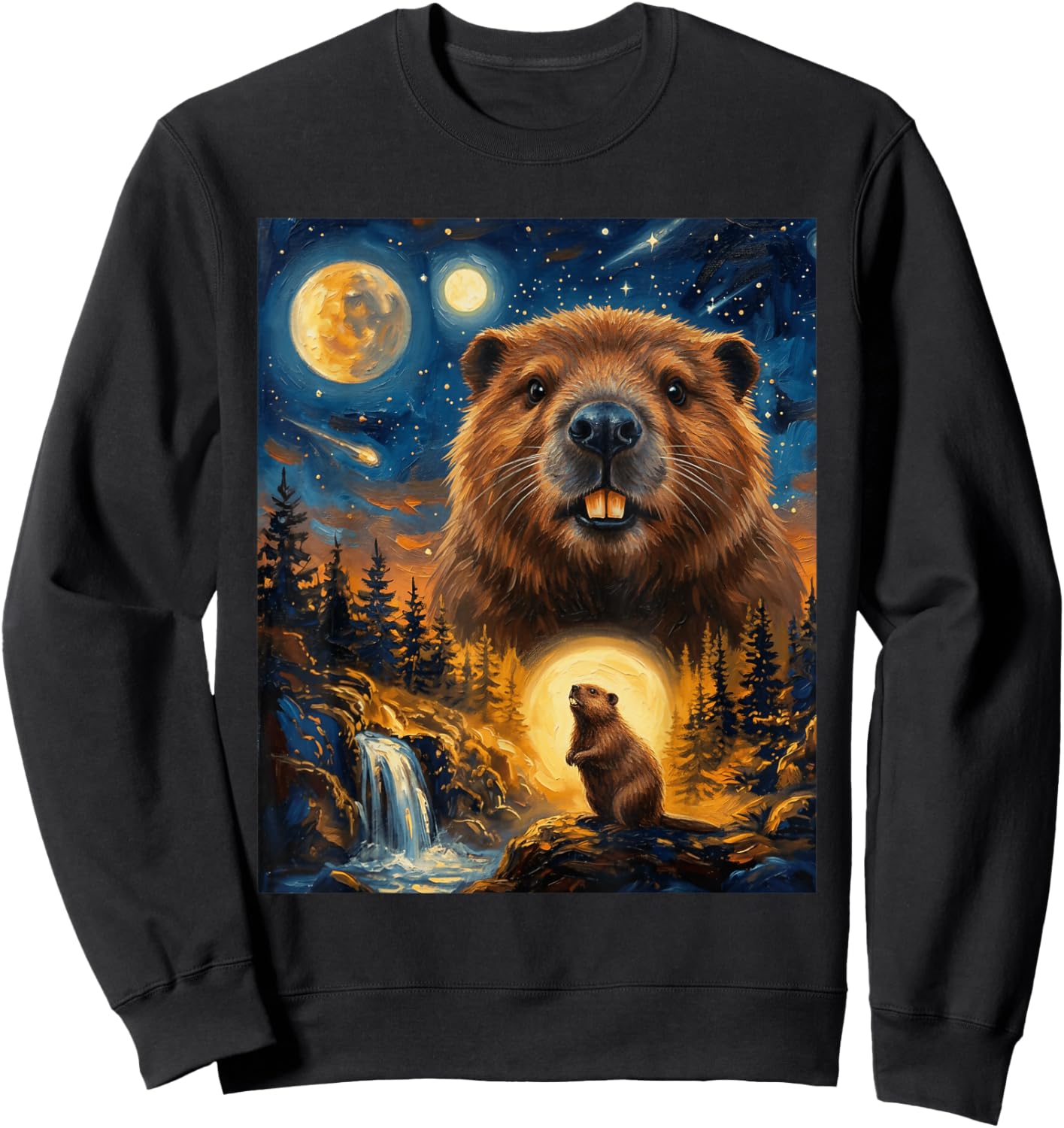 Beaver Howling to The Moon Sweatshirt - Sweatshirt | Black