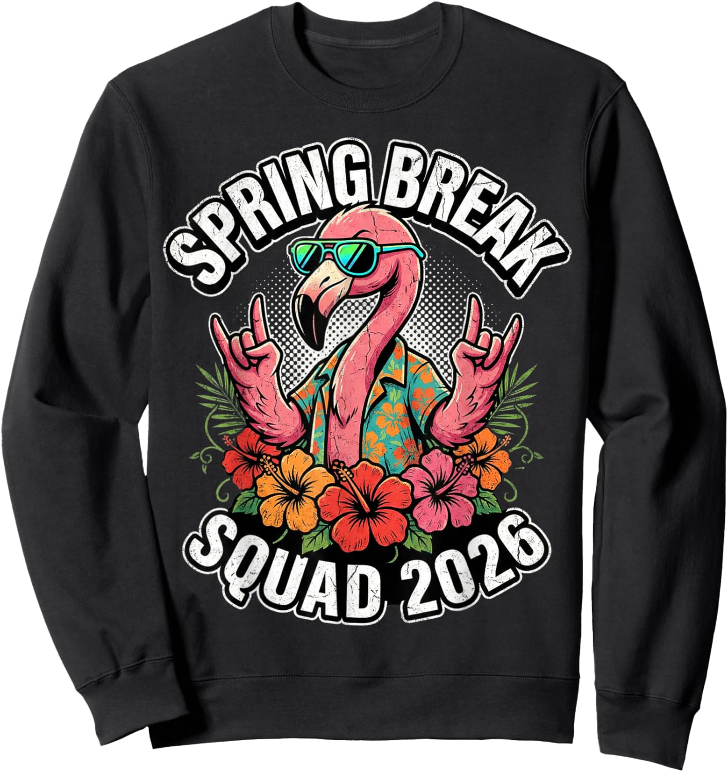 Spring Break Squad 2026 Flamingo Funny Matching Group Trip Sweatshirt - Sweatshirt | Black
