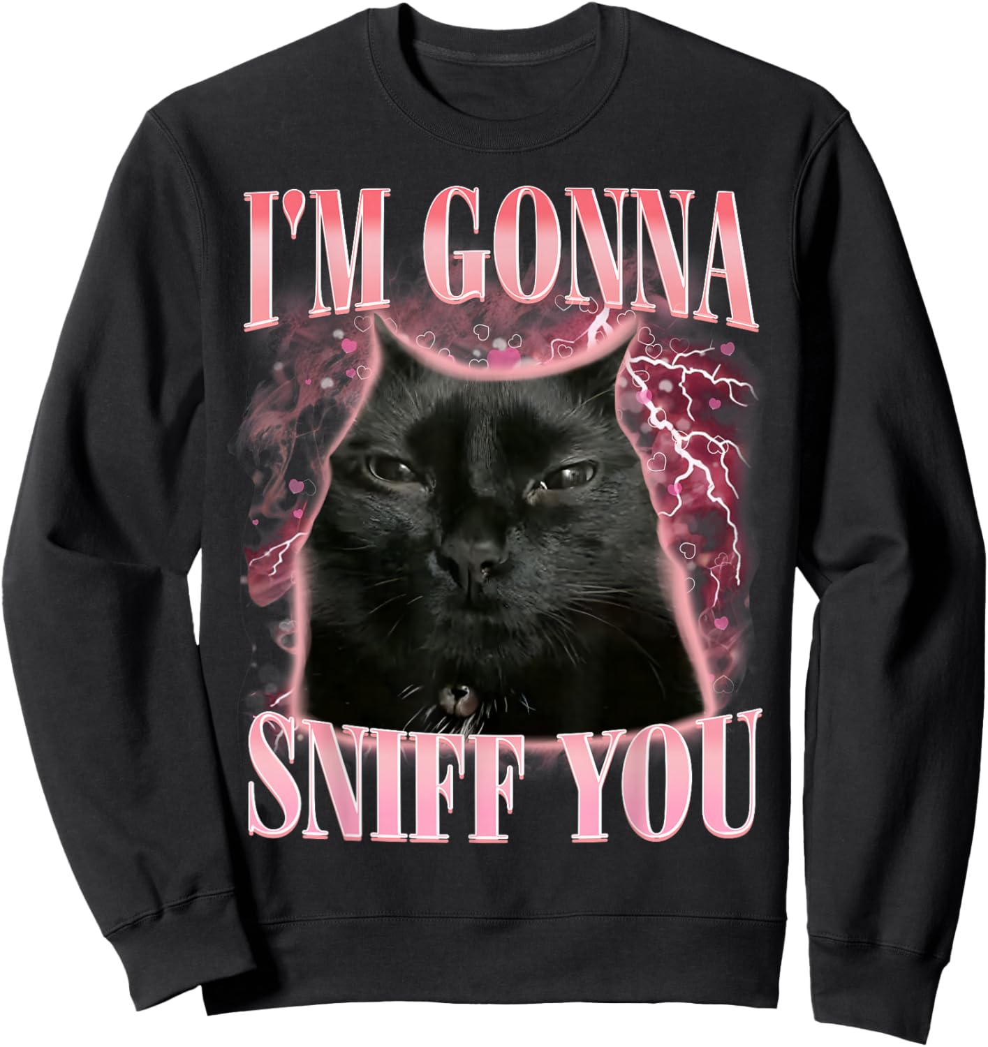 Funny I'm Gonna Sniff You Vintage Humor Cat Meme Men Women Sweatshirt - Sweatshirt | Black