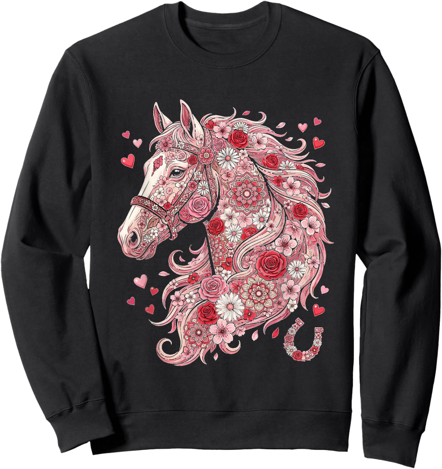 Love Horse Valentine Cute Horses Lover Valentines Day Sweatshirt - Sweatshirt | Black
