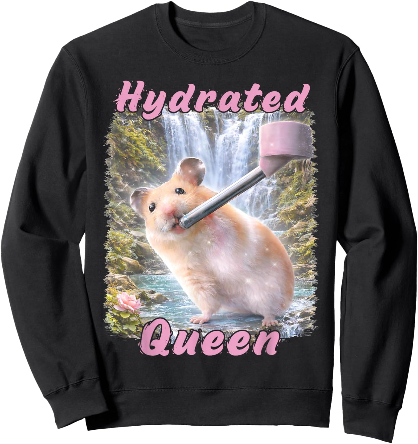 Hydrated Queen Cute Hamster Shining Lake Funny Meme Sweatshirt - Sweatshirt | Black