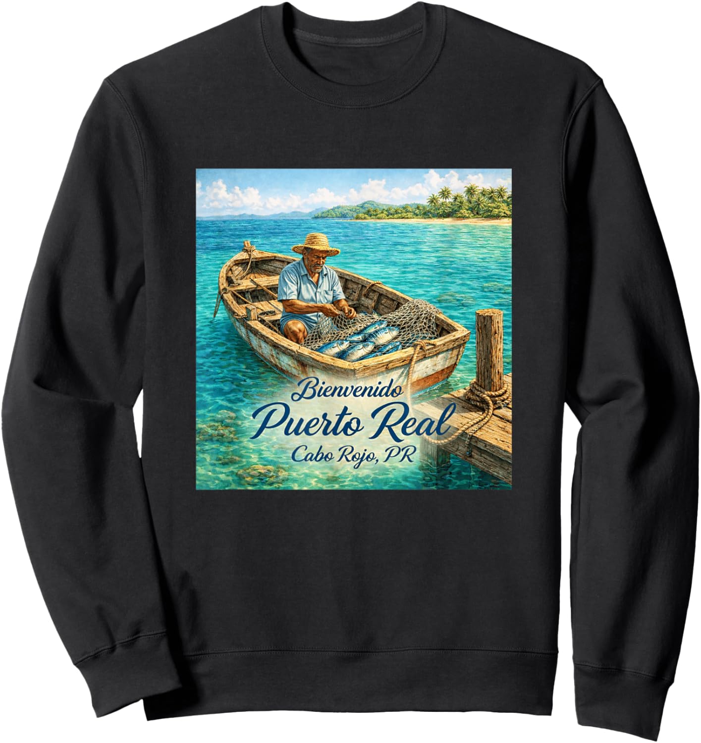 Puerto Real Cabo Rojo PR – Coastal Fishing Village Design Sweatshirt - Sweatshirt | Black