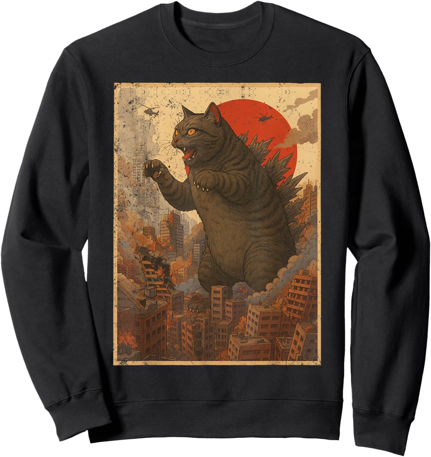 Funny Catzilla Cat Sweatshirt - Sweatshirt | Black