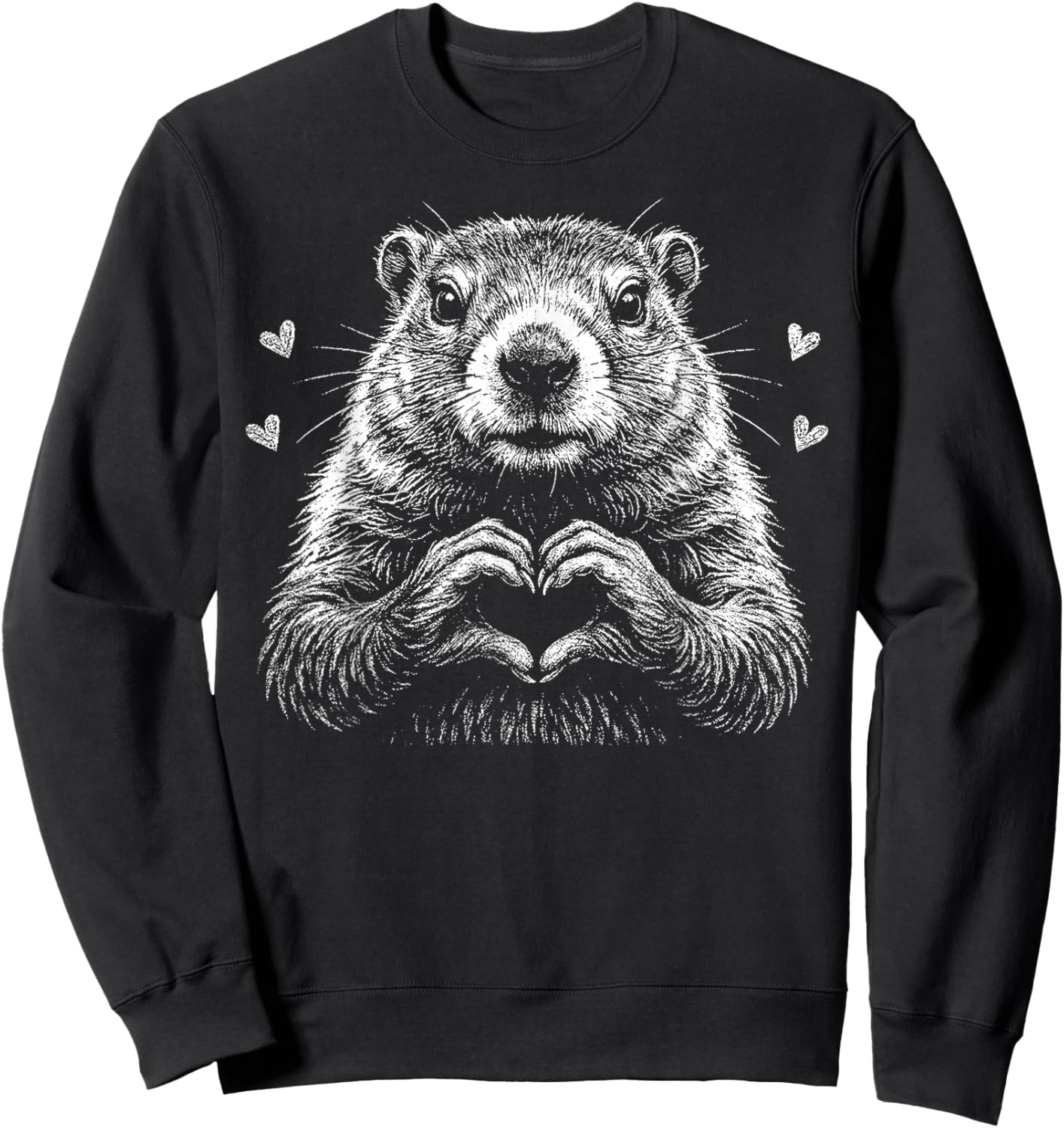Groundhog Red Heart Shape Valentine's Day Animal Lovers Sweatshirt - Sweatshirt | Black