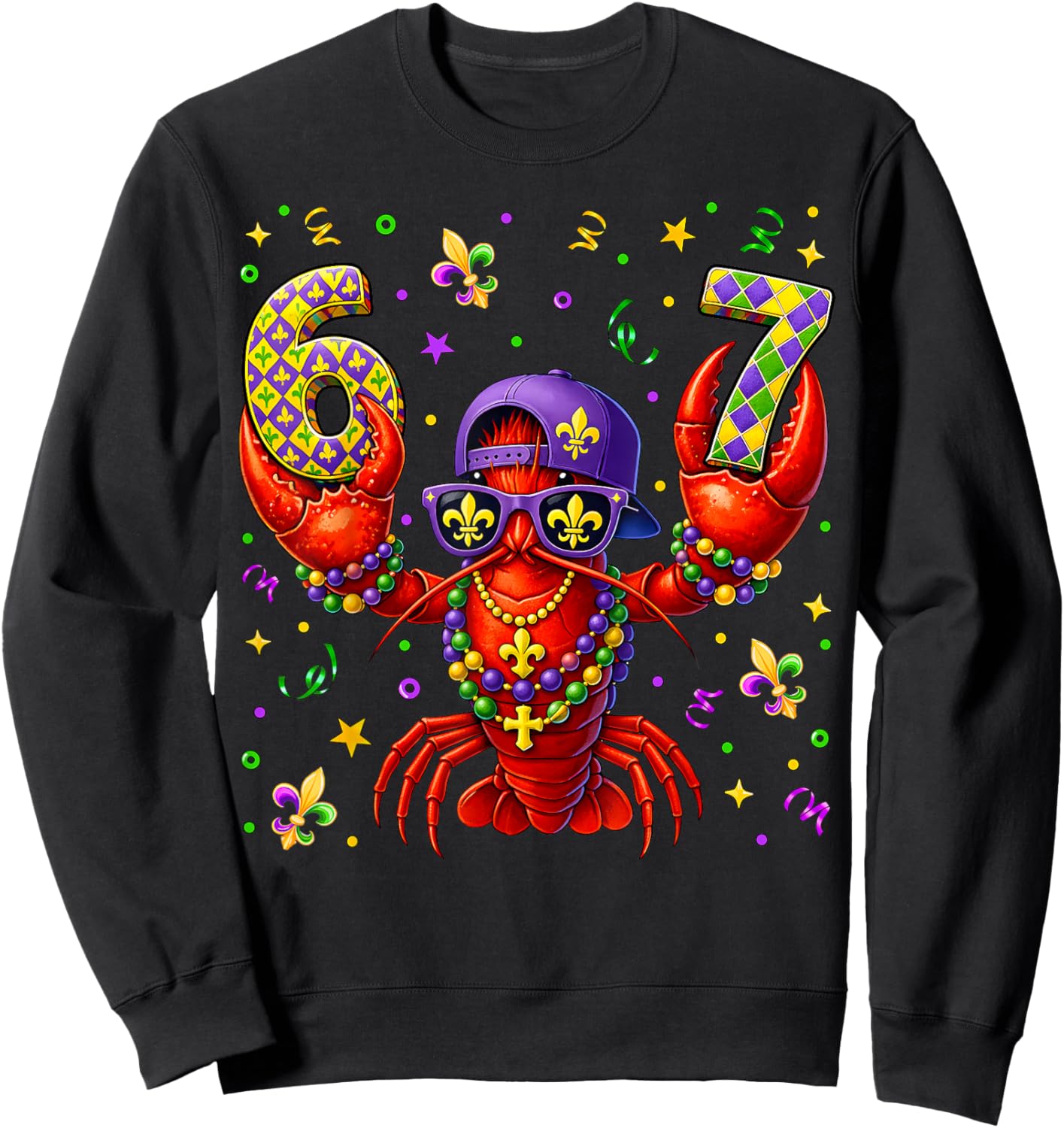 67 Mardi Gras Crawfish Beads Six Seven Carnival Boy Kids 6 7 Sweatshirt - Sweatshirt | Black