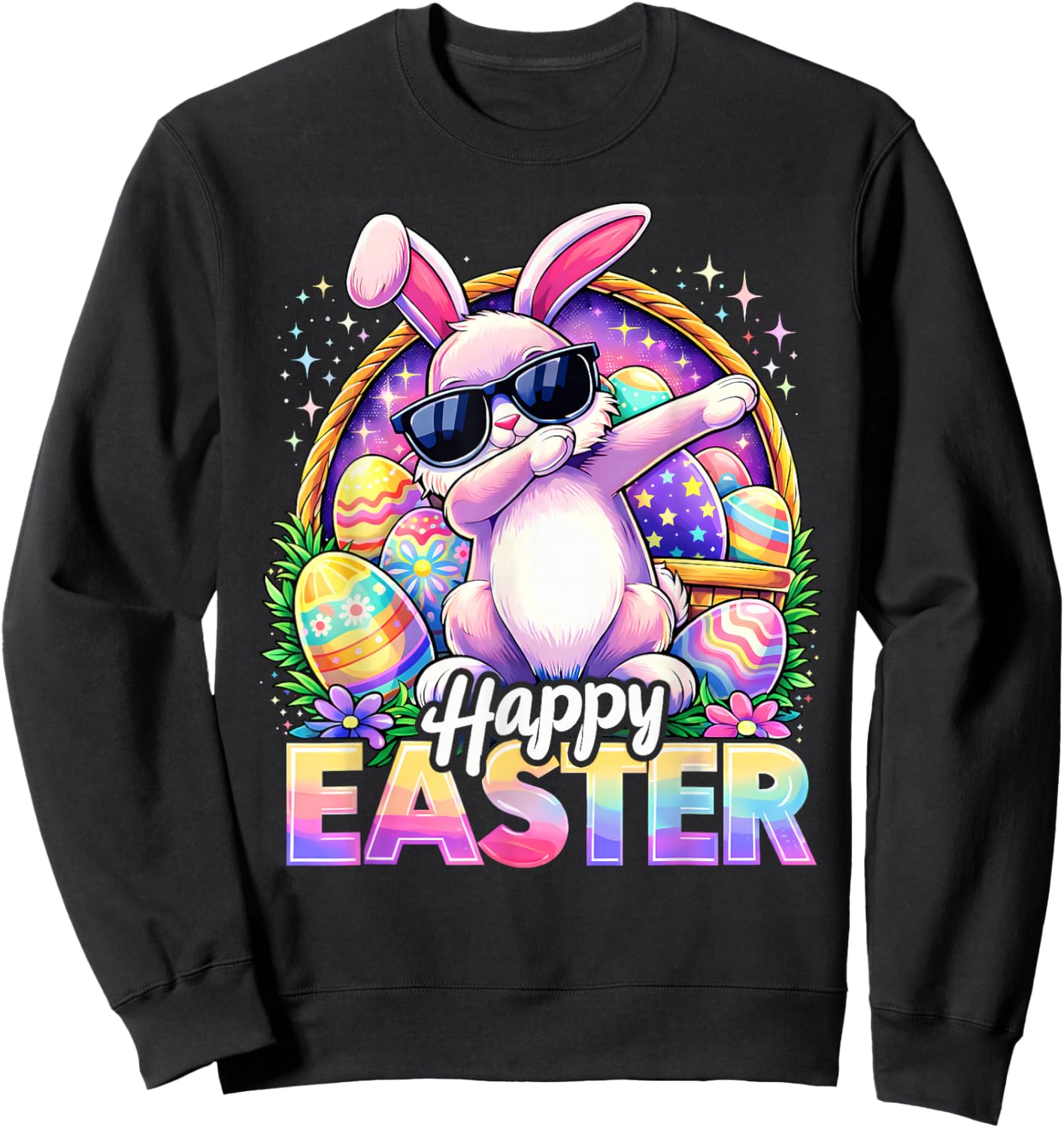 Funny Dabbing Bunny Happy Easter Sunglasses Men Women Kids Sweatshirt - Sweatshirt | Black
