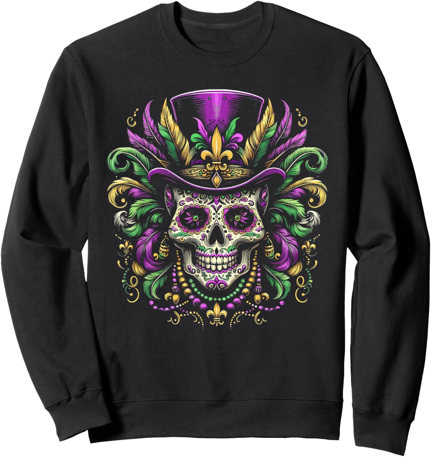 Mardi Gras Costume Sugar Skull Carnival New Orleans Trip Sweatshirt - Sweatshirt | Black